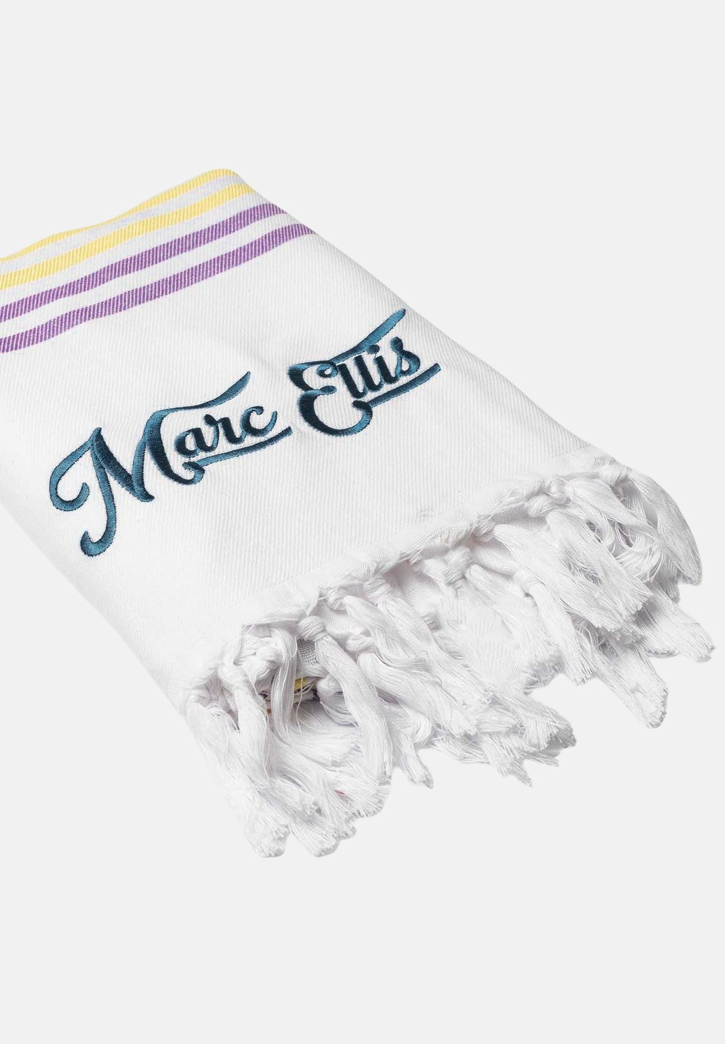 MARC ELLIS Telo mare bianco da donna con frange e logo BEACH-TOWEL 02 MARC ELLIS
