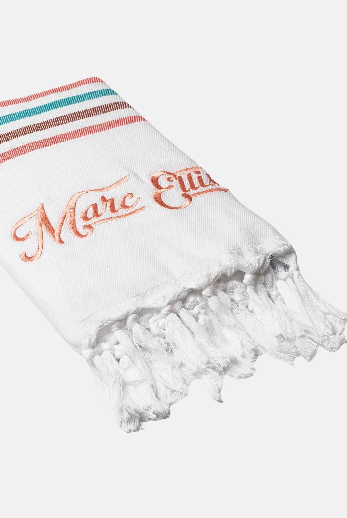MARC ELLIS Telo mare bianco da donna con frange e logo BEACH-TOWEL 04 MARC ELLIS