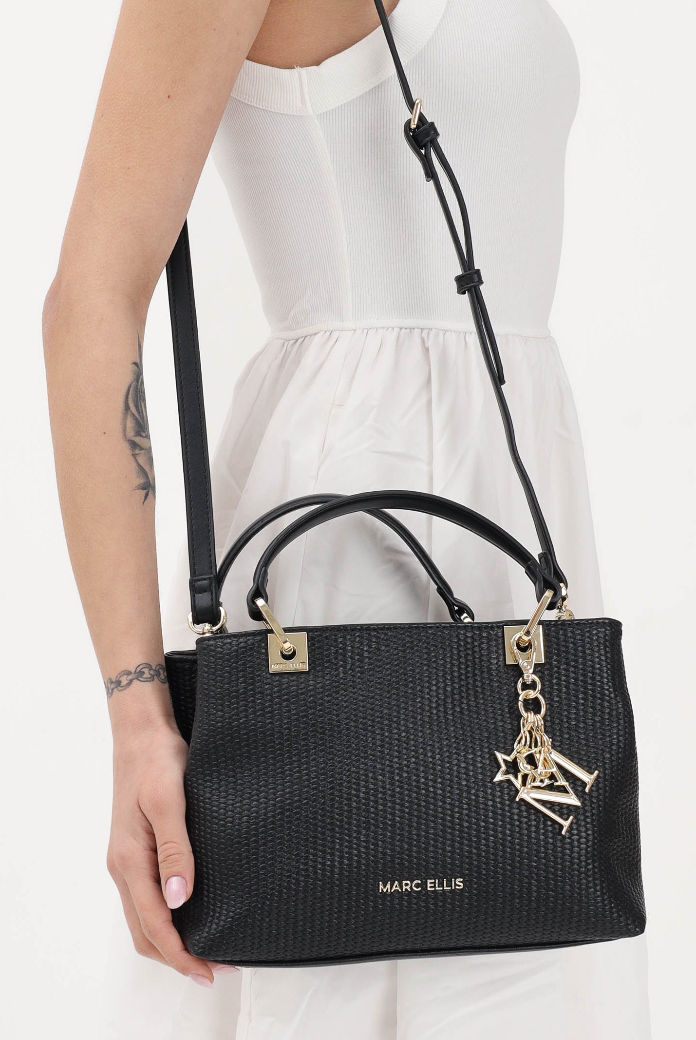 MARC ELLIS Borsa a mano Krissy M Straw nera da donna KRISSY-M-STRAW BL MARC ELLIS
