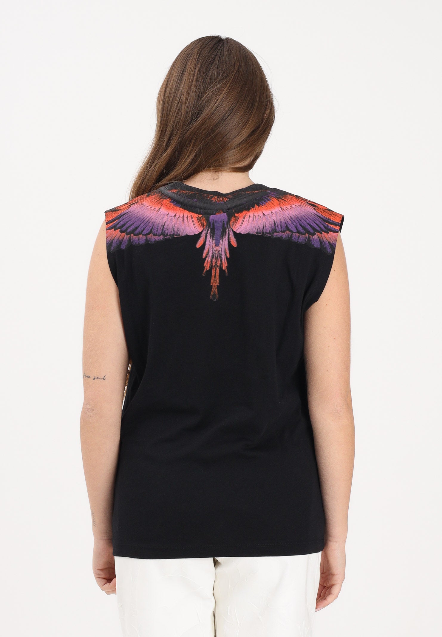 MARCELO BURLON COUNTY OF MILAN T-shirt smanicata nera da donna con stampa ali 26ECM30101 NEVIAR MARCELO BURLON COUNTY OF MILAN