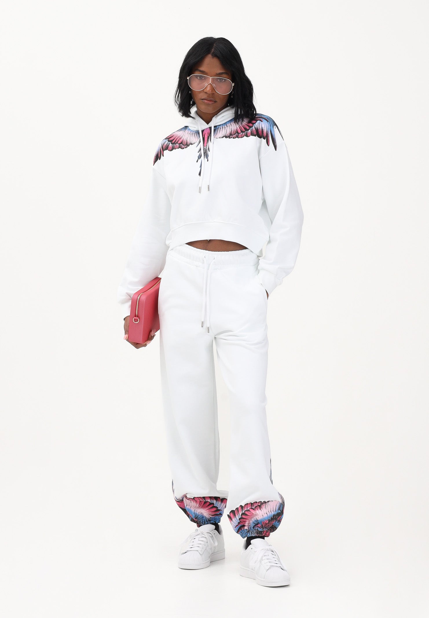 MARCELO BURLON COUNTY OF MILAN Pantalone sportivo bianco da donna con stampa sul fondo 26ECM30107 BICERO MARCELO BURLON COUNTY OF MILAN