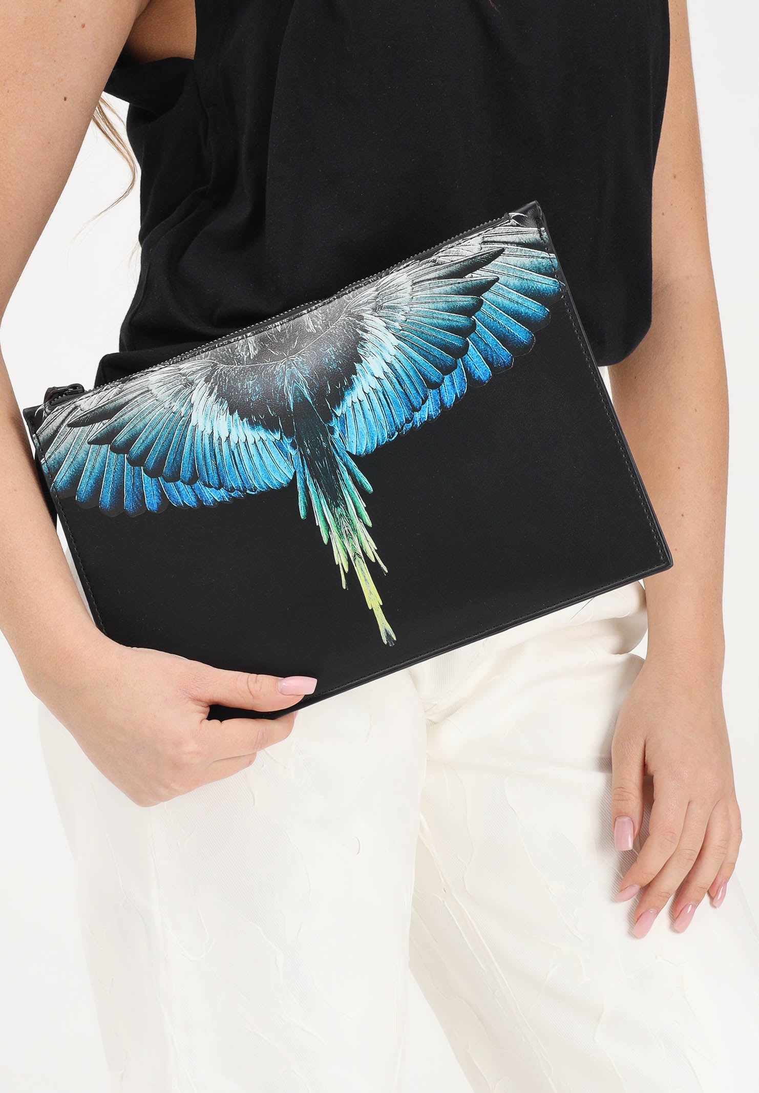 MARCELO BURLON COUNTY OF MILAN Pochette nera per uomo e donna con stampa ali COMAS2603350895 . MARCELO BURLON COUNTY OF MILAN