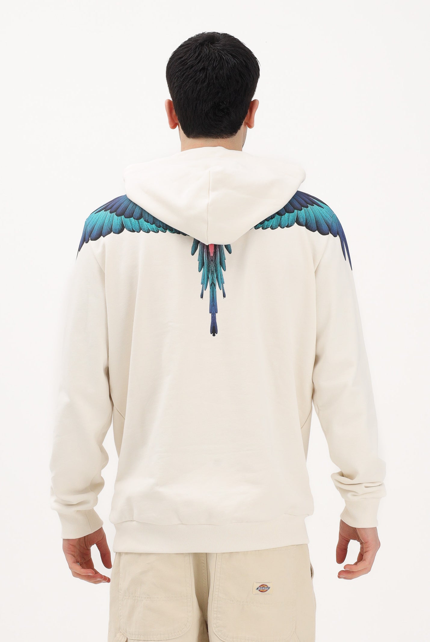MARCELO BURLON COUNTY OF MILAN Felpa con cappuccio panna da uomo rifinita da stampa ali multicolor S6CMMAHS030 412 MARCELO BURLON COUNTY OF MILAN