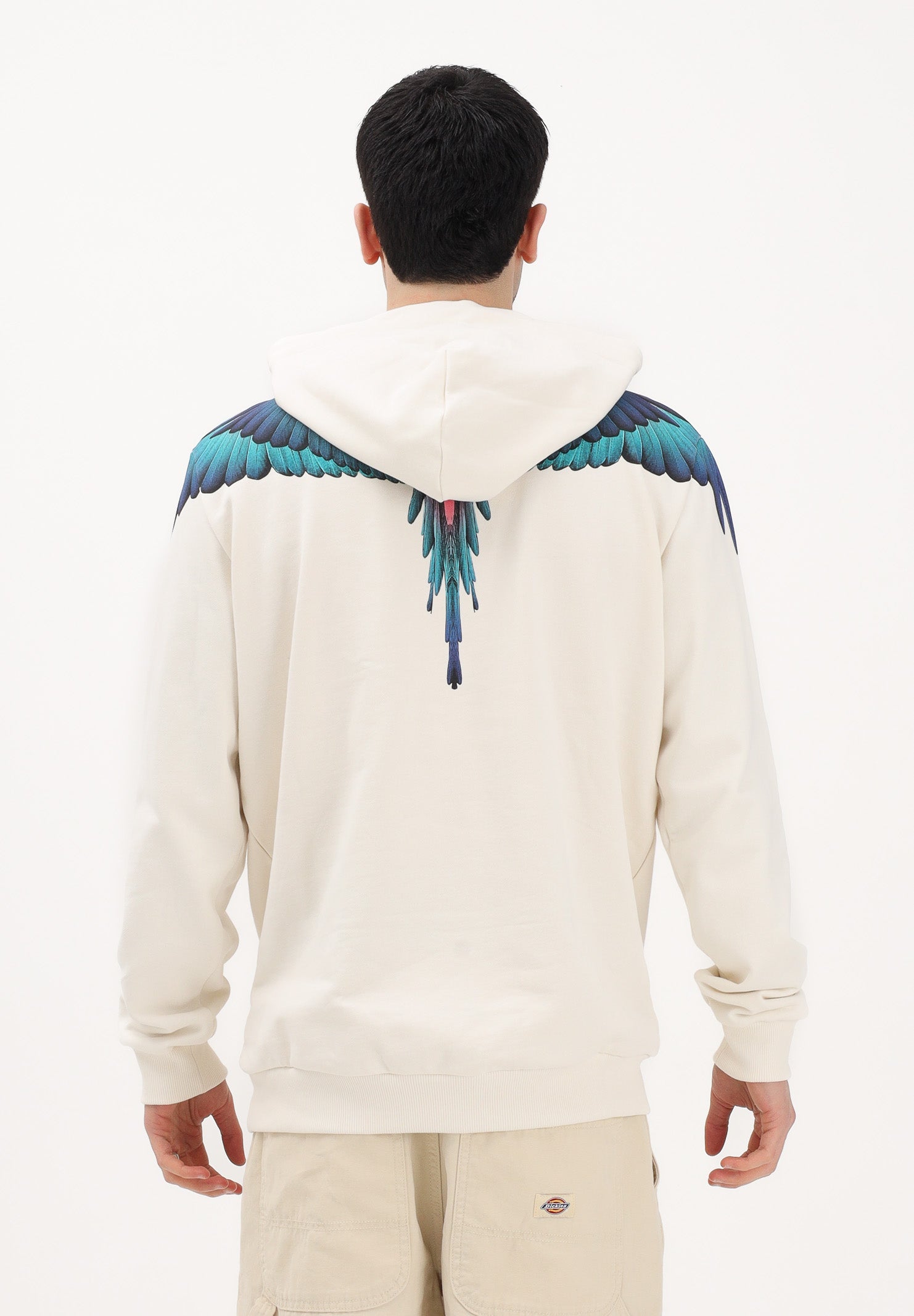 MARCELO BURLON COUNTY OF MILAN Felpa con cappuccio panna da uomo rifinita da stampa ali multicolor S6CMMAHS030 412 MARCELO BURLON COUNTY OF MILAN