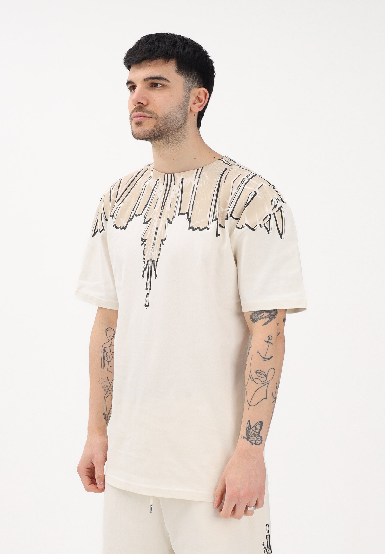 MARCELO BURLON COUNTY OF MILAN T-shirt a manica corta panna da uomo con stampa S6CMMATH021 412 MARCELO BURLON COUNTY OF MILAN
