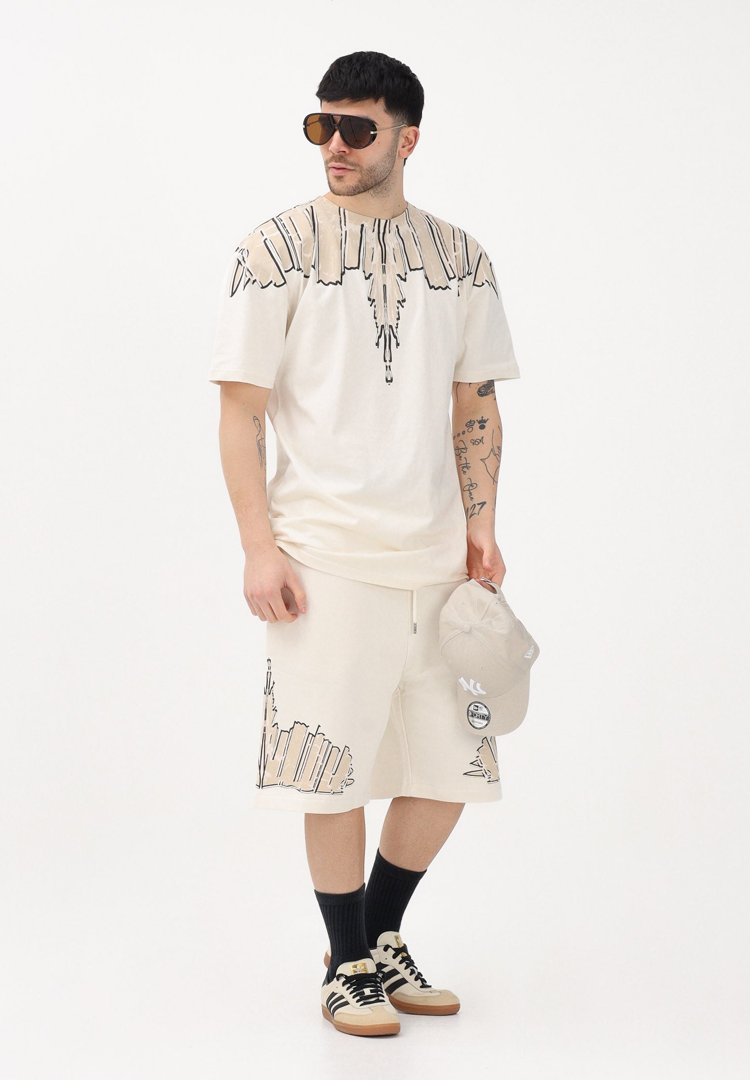 MARCELO BURLON COUNTY OF MILAN T-shirt a manica corta panna da uomo con stampa S6CMMATH021 412 MARCELO BURLON COUNTY OF MILAN