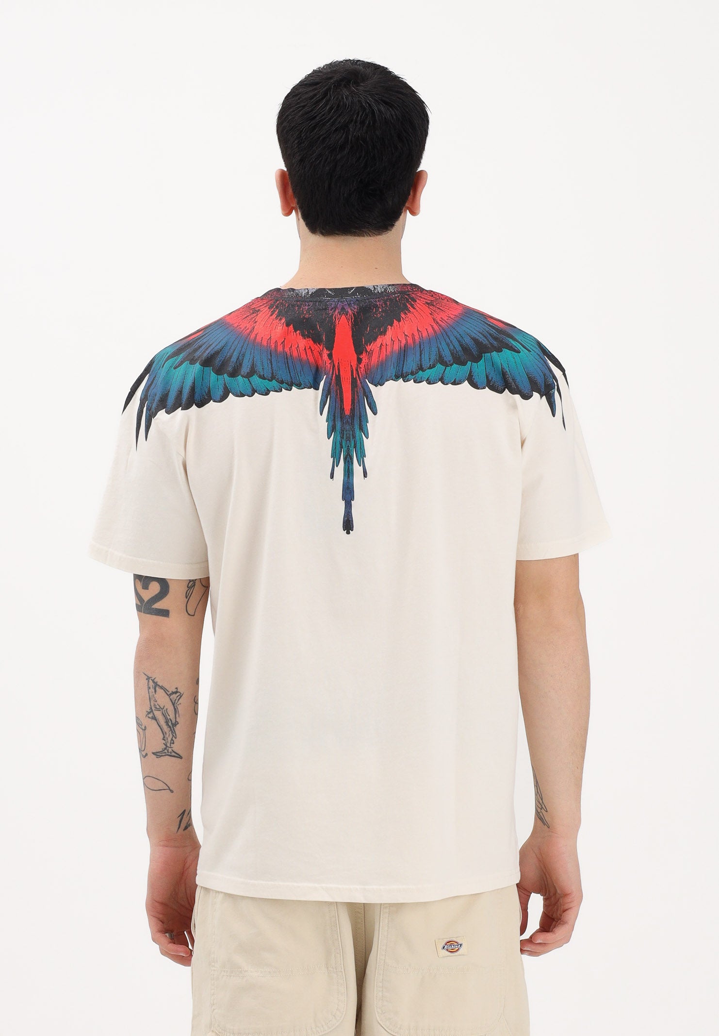 MARCELO BURLON COUNTY OF MILAN T-shirt a manica corta panna da uomo con stampa ali S6CMMATH029 412 MARCELO BURLON COUNTY OF MILAN