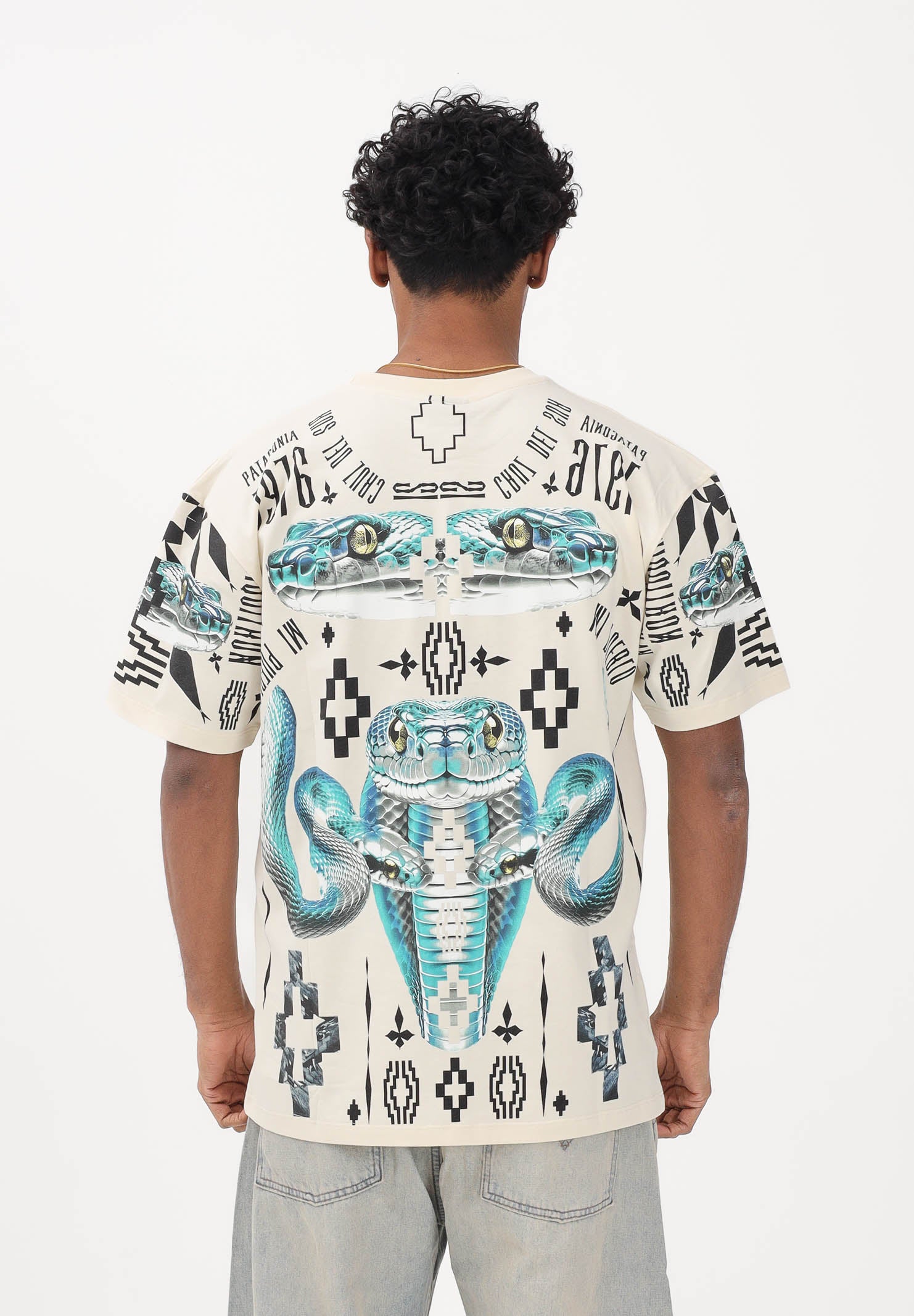 MARCELO BURLON COUNTY OF MILAN T-shirt a manica corta beige da uomo con stampa S6CMMATH037 412 MARCELO BURLON COUNTY OF MILAN