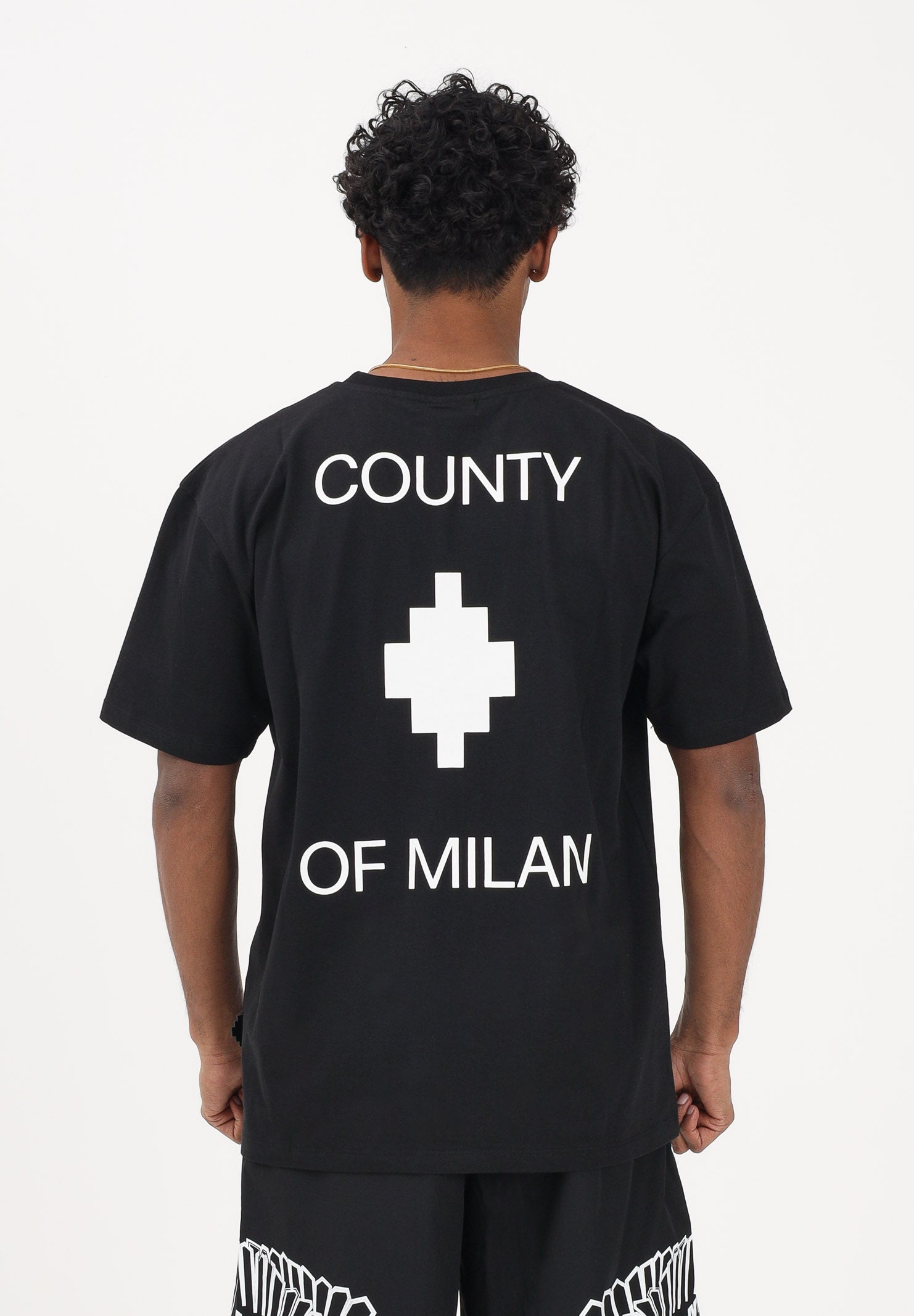 MARCELO BURLON COUNTY OF MILAN T-shirt a manica corta nera da uomo con stampa logo S6CMMATH096 110 MARCELO BURLON COUNTY OF MILAN