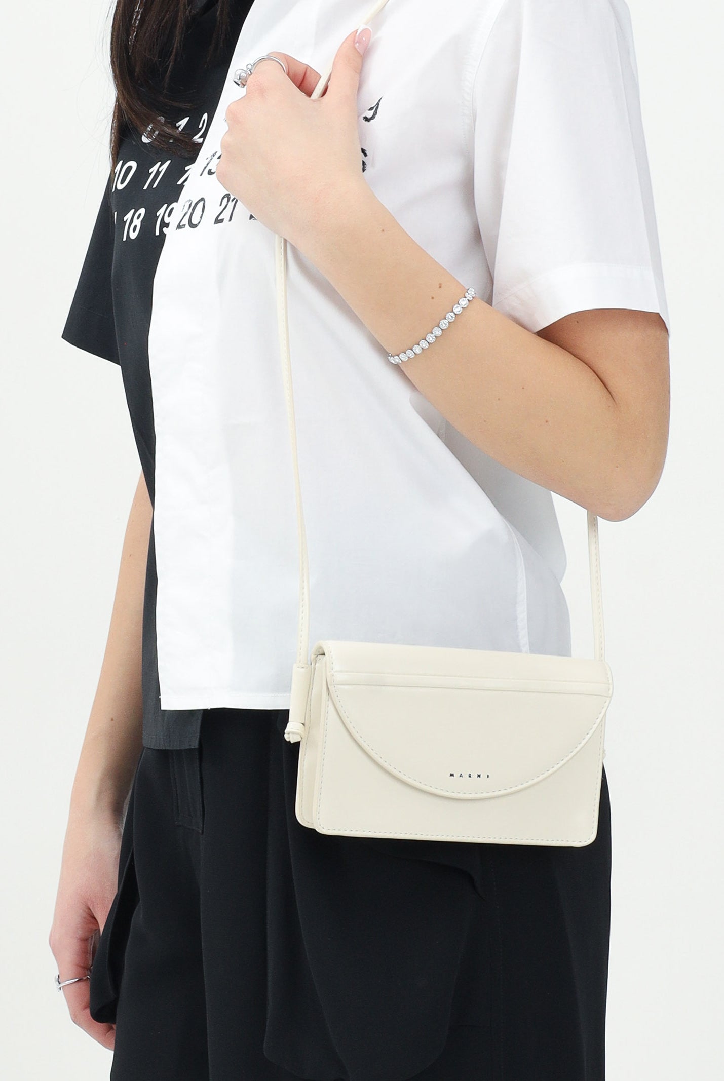 MARNI Borsa a tracolla panna da donna con logo M01256M00TK 0M221 MARNI