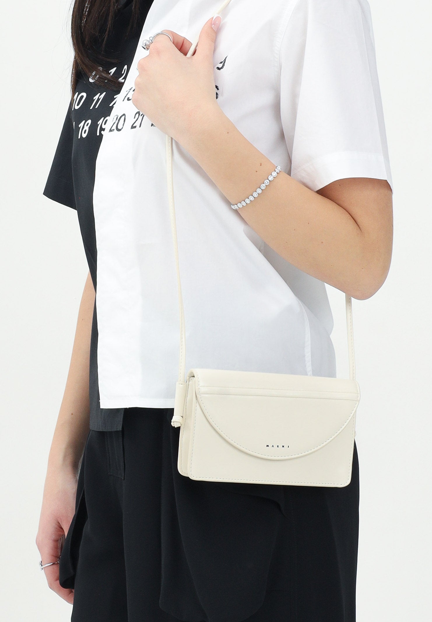 MARNI Borsa a tracolla panna da donna con logo M01256M00TK 0M221 MARNI