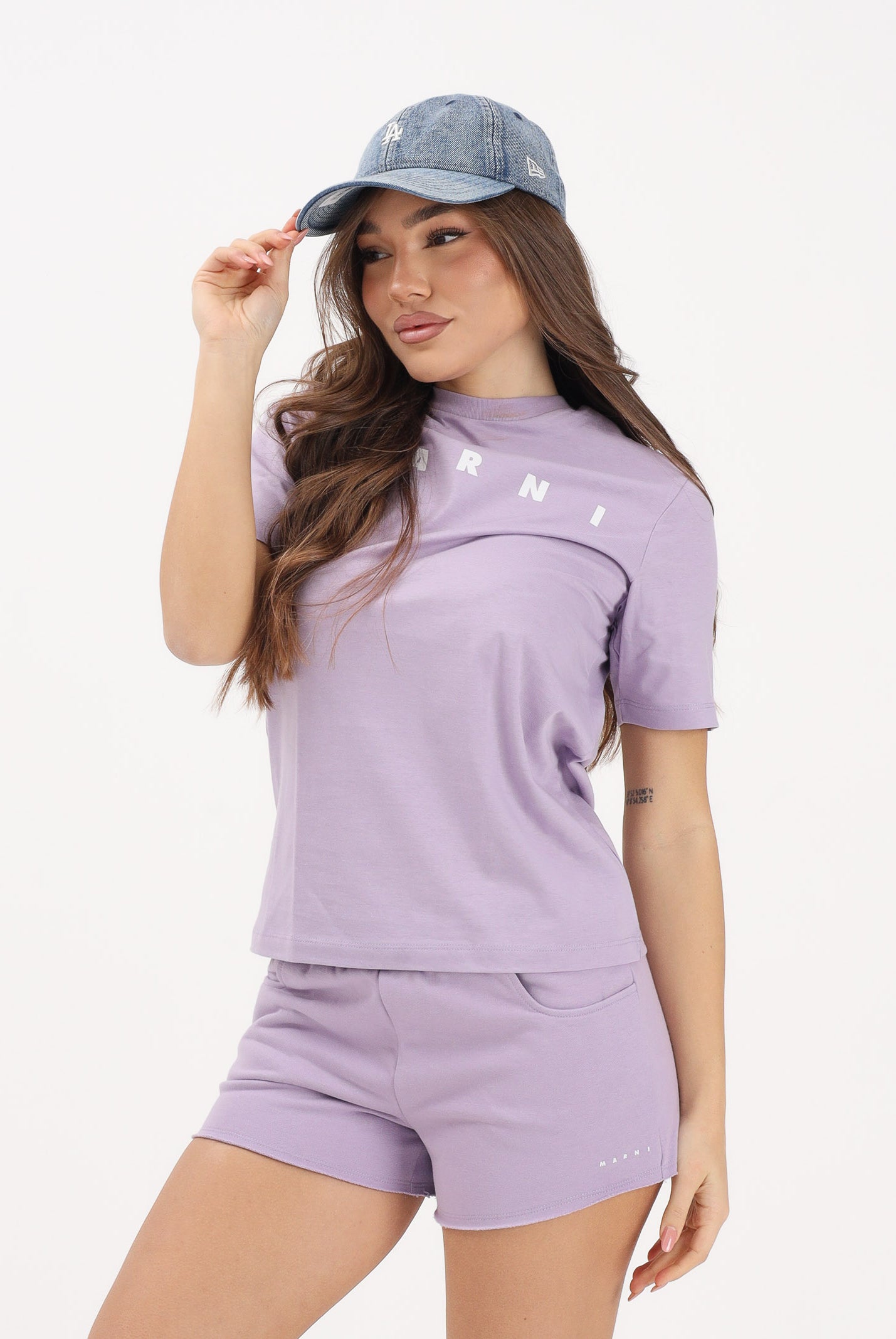 MARNI T-shirt a manica corta lilla per donna, ragazzi e bambini con logo M01601M00RF 0M612 MARNI