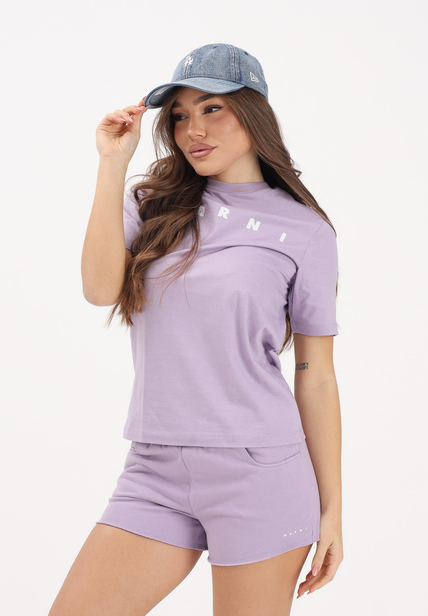 MARNI T-shirt a manica corta lilla per donna, ragazzi e bambini con logo M01601M00RF 0M612 MARNI