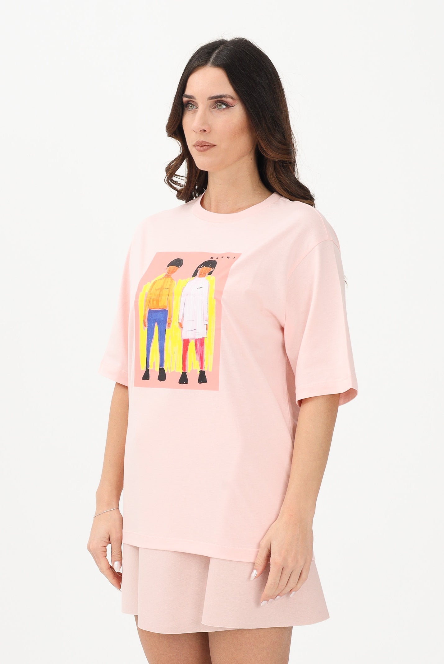 MARNI T-shirt a manica corta rosa per donna, ragazze e bambine con stampa M01671M00HZ 0M351 MARNI