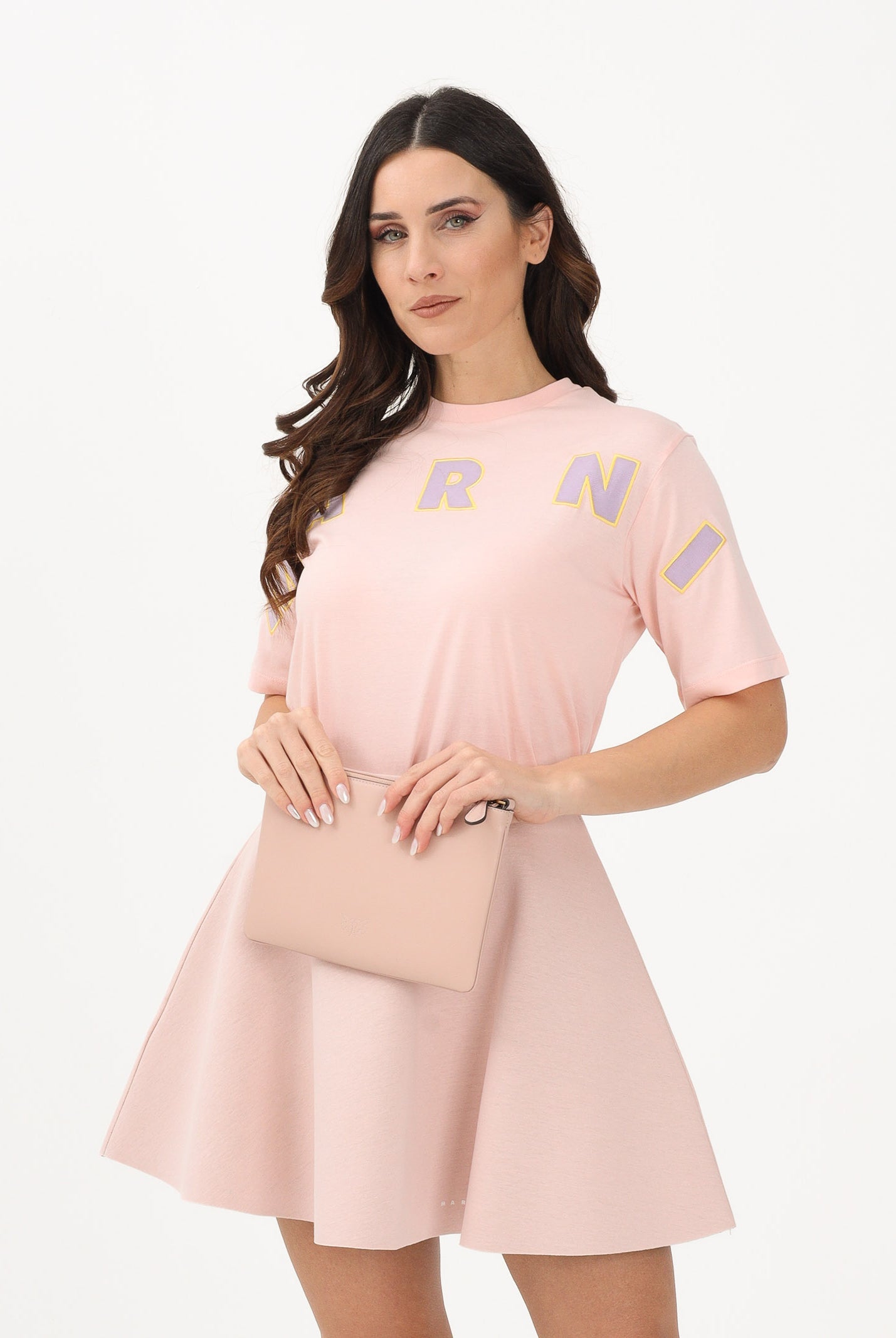 MARNI T-shirt a manica corta rosa per donna, ragazze e bambine con logo M01733M00RF 0M351 MARNI