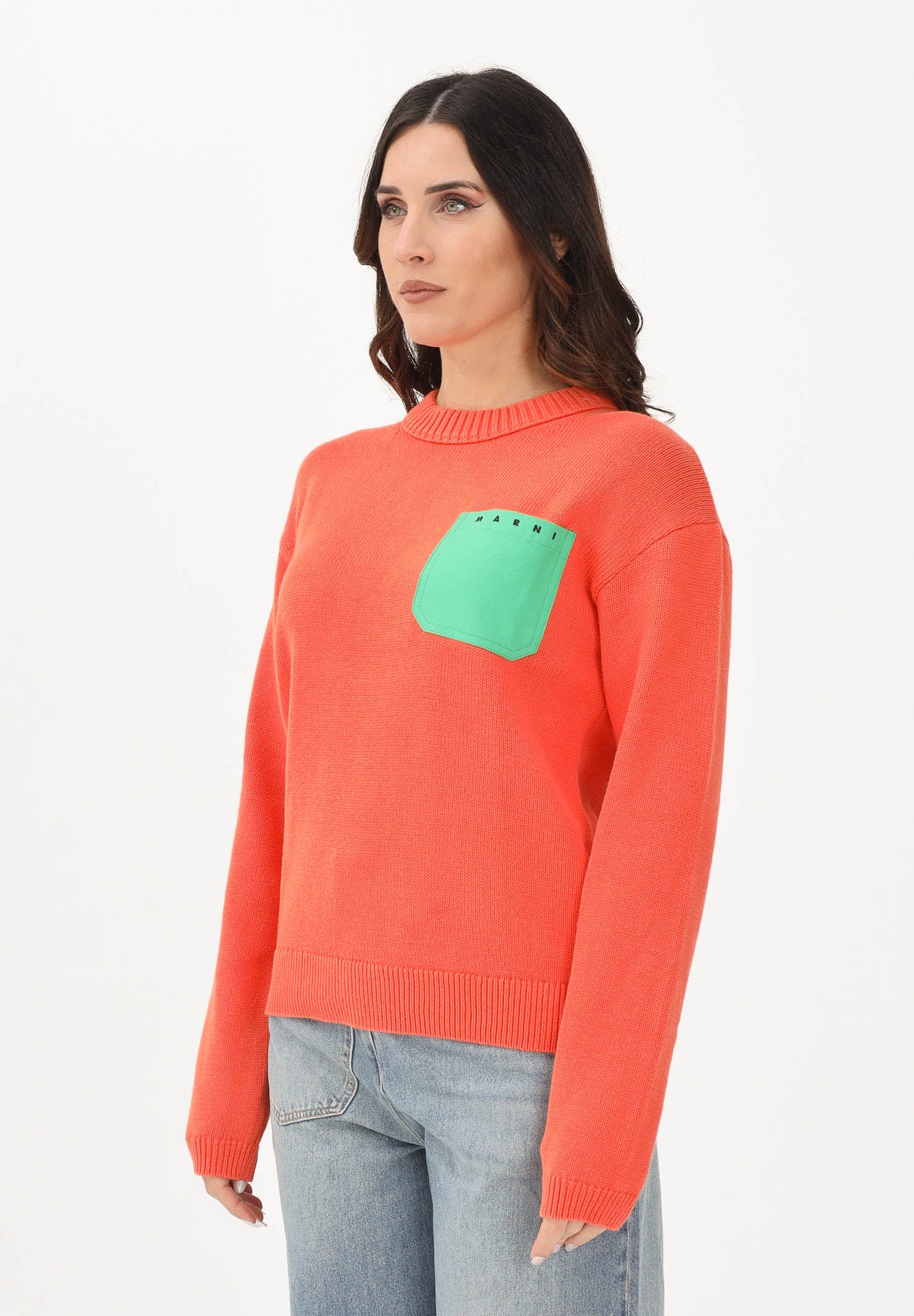 MARNI Maglioncino girocollo arancione per donna, bambino e bambina con tasca applicata M01775M00XA 0M436 MARNI