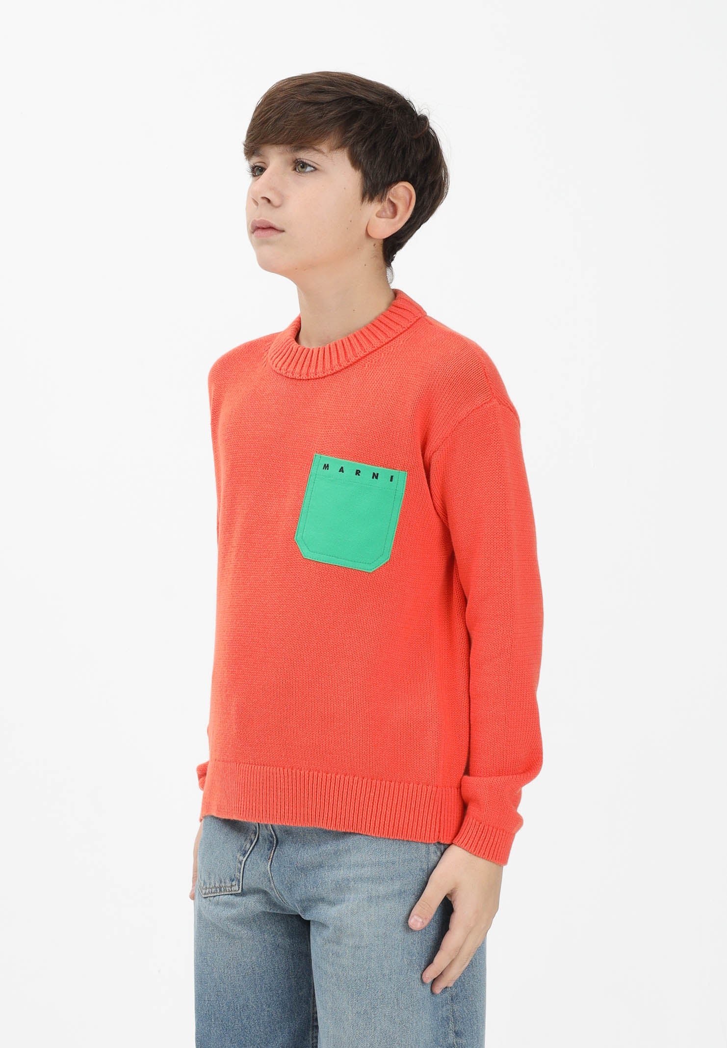 MARNI Maglioncino girocollo arancione per donna, bambino e bambina con tasca applicata M01775M00XA 0M436 MARNI