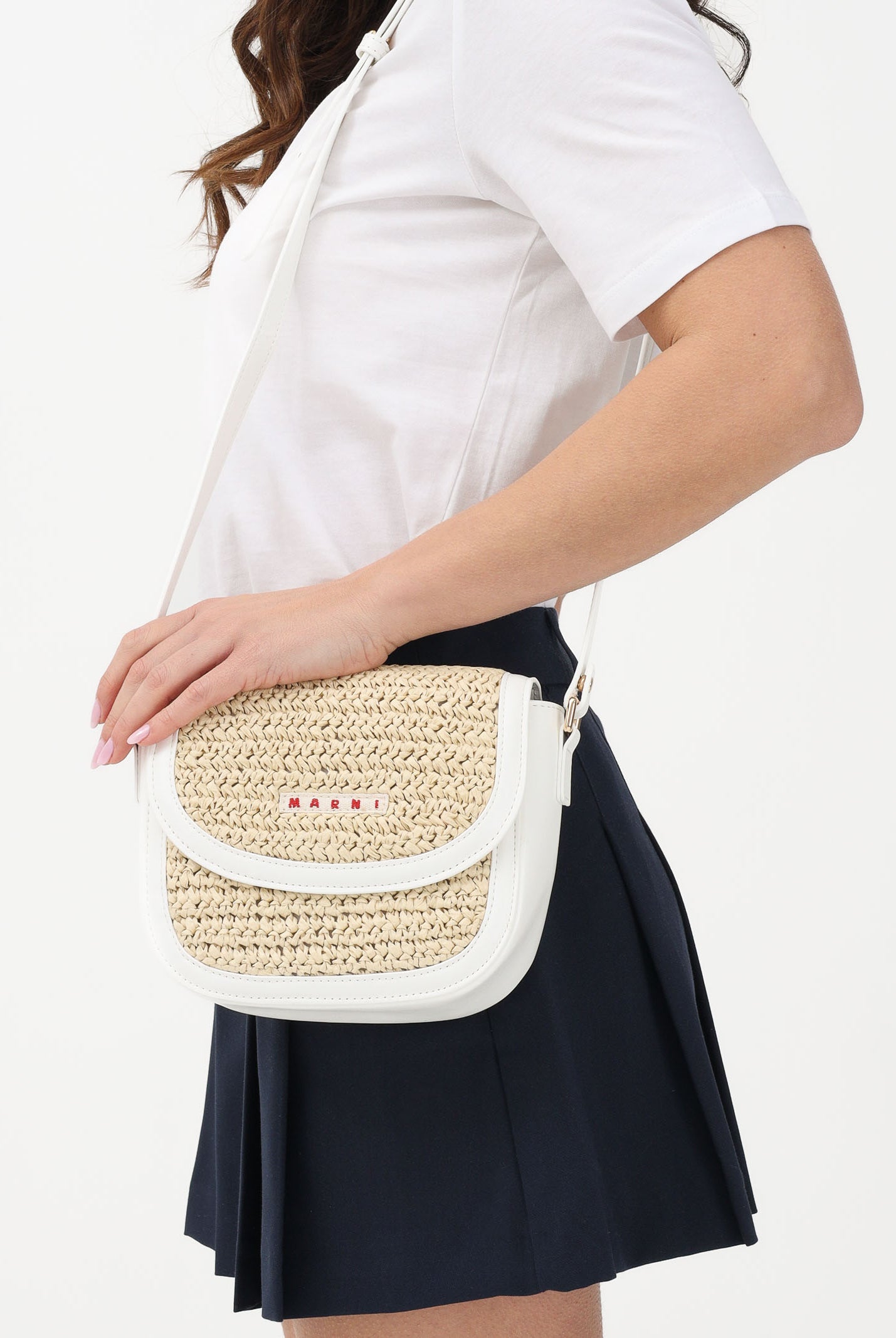 MARNI Borsa a tracolla Smile paglia e bianca da donna M01828M00WR 0M114 MARNI