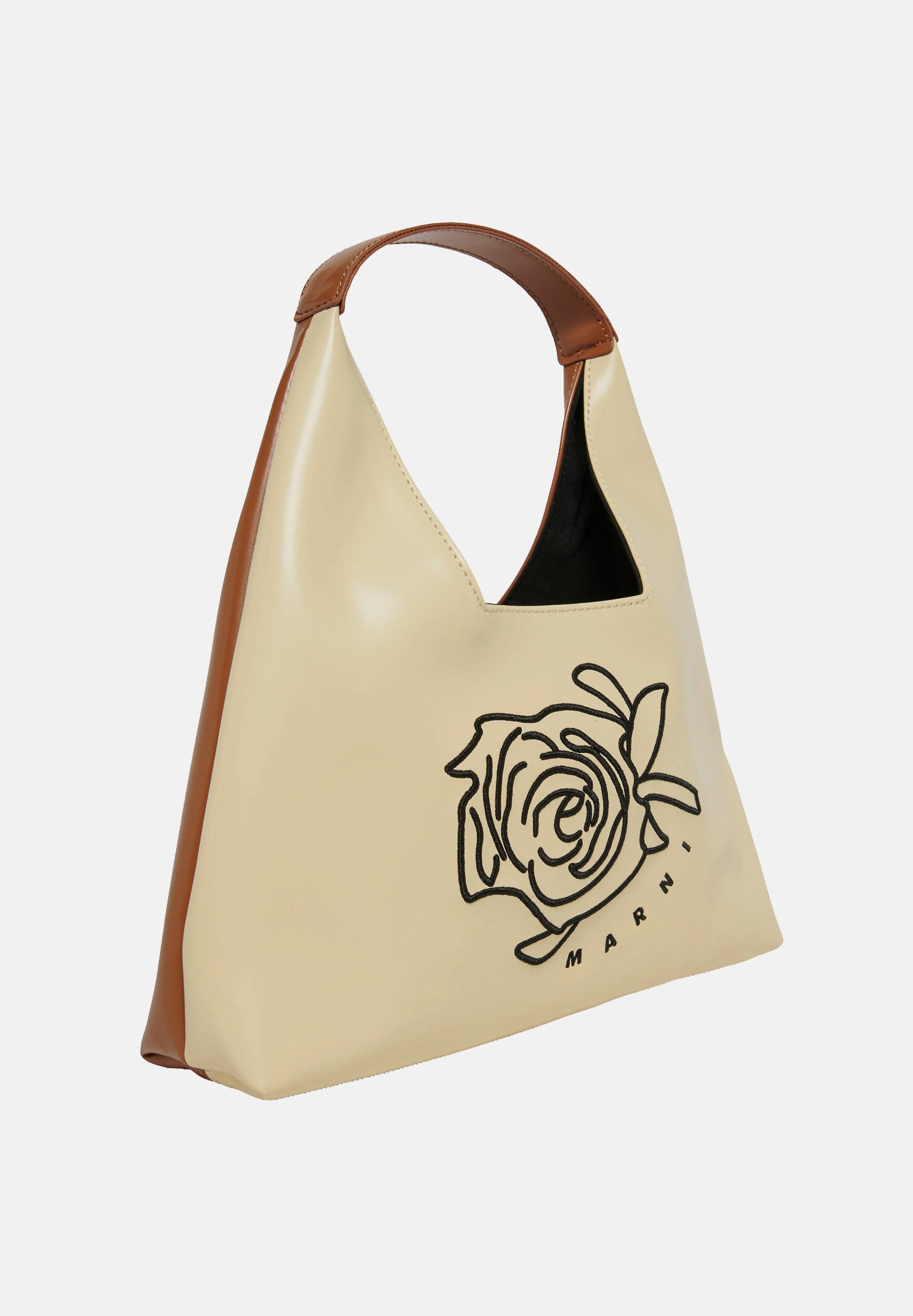 MARNI Borsa a mano Diamond beige e cuoio da donna con motivo floreale ricamato M01837M00TK 0M105 MARNI