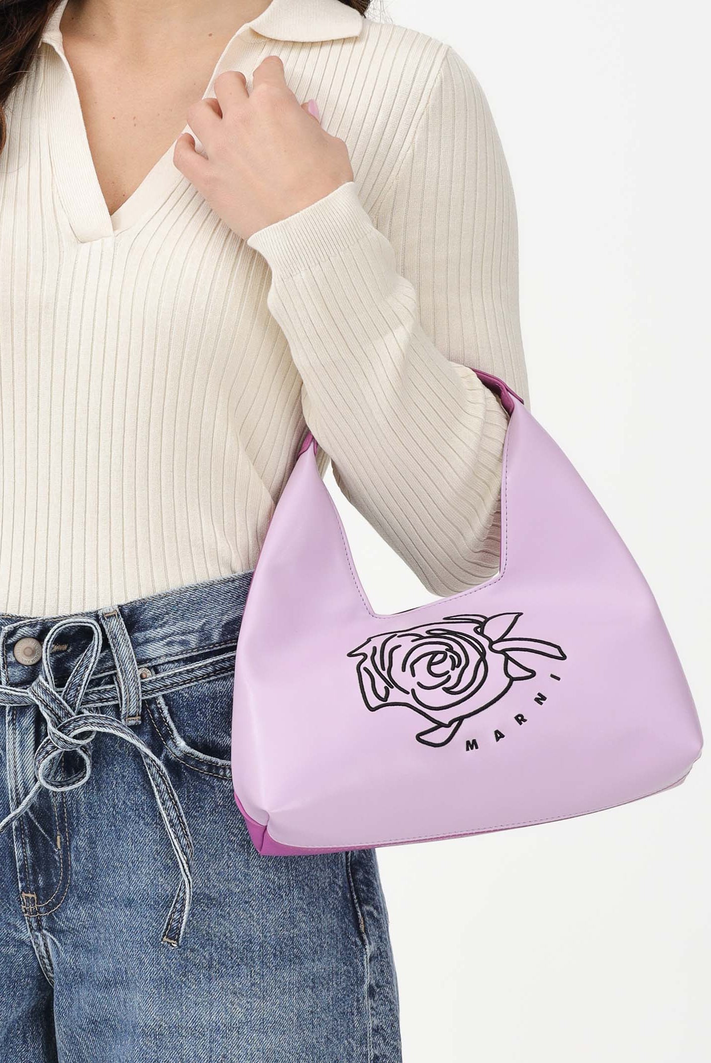 MARNI Borsa a mano Diamond lilla e viola da donna con motivo floreale ricamato M01837M00TK 0M612 MARNI