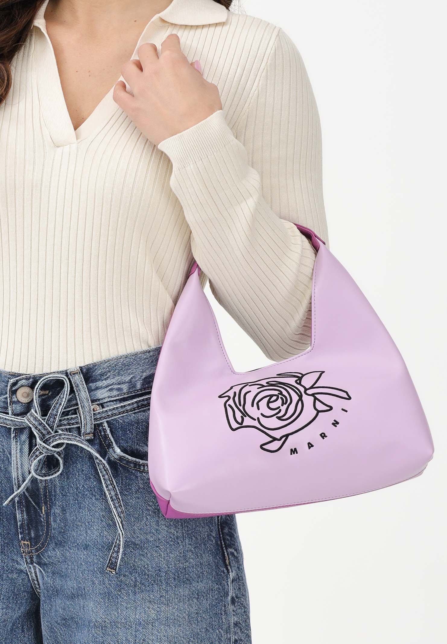 MARNI Borsa a mano Diamond lilla e viola da donna con motivo floreale ricamato M01837M00TK 0M612 MARNI