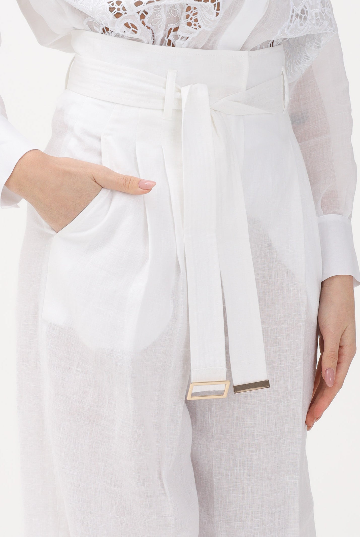 MAX MARA Pantalone MSTMATERIA in lino bianco da donna 2616131092600 002 MAX MARA