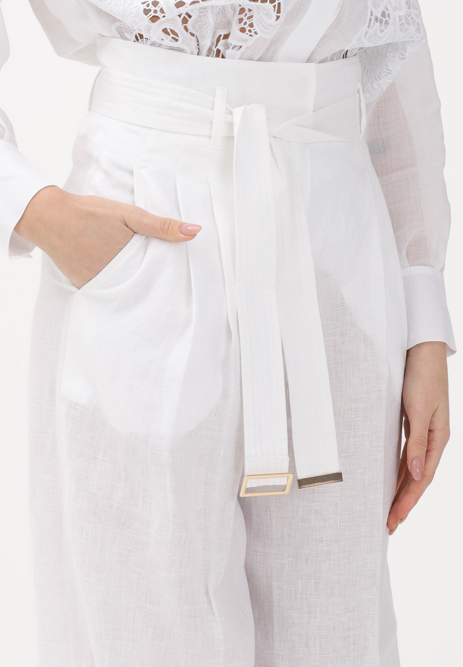 MAX MARA Pantalone MSTMATERIA in lino bianco da donna 2616131092600 002 MAX MARA