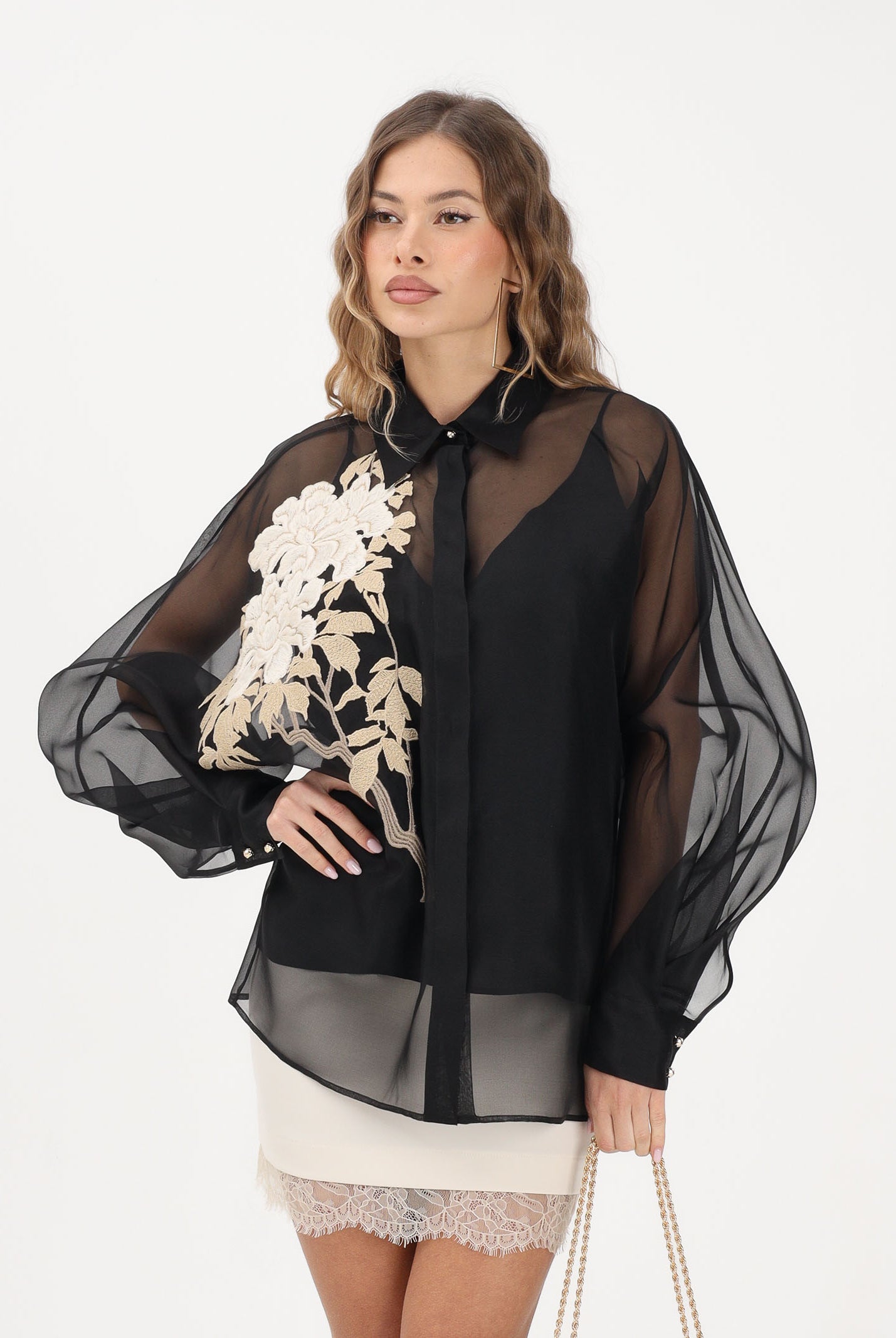 MAX MARA Camicia a manica lunga nera da donna con ricamo floreale 2616261014600 002 MAX MARA