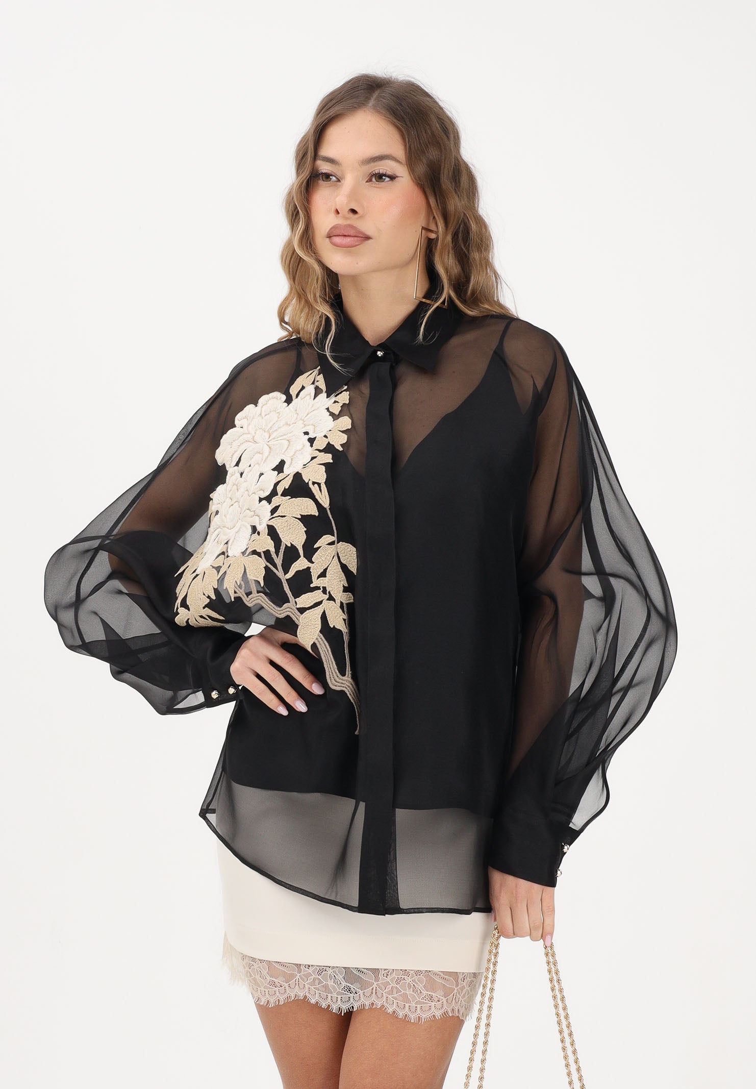 MAX MARA Camicia a manica lunga nera da donna con ricamo floreale 2616261014600 002 MAX MARA