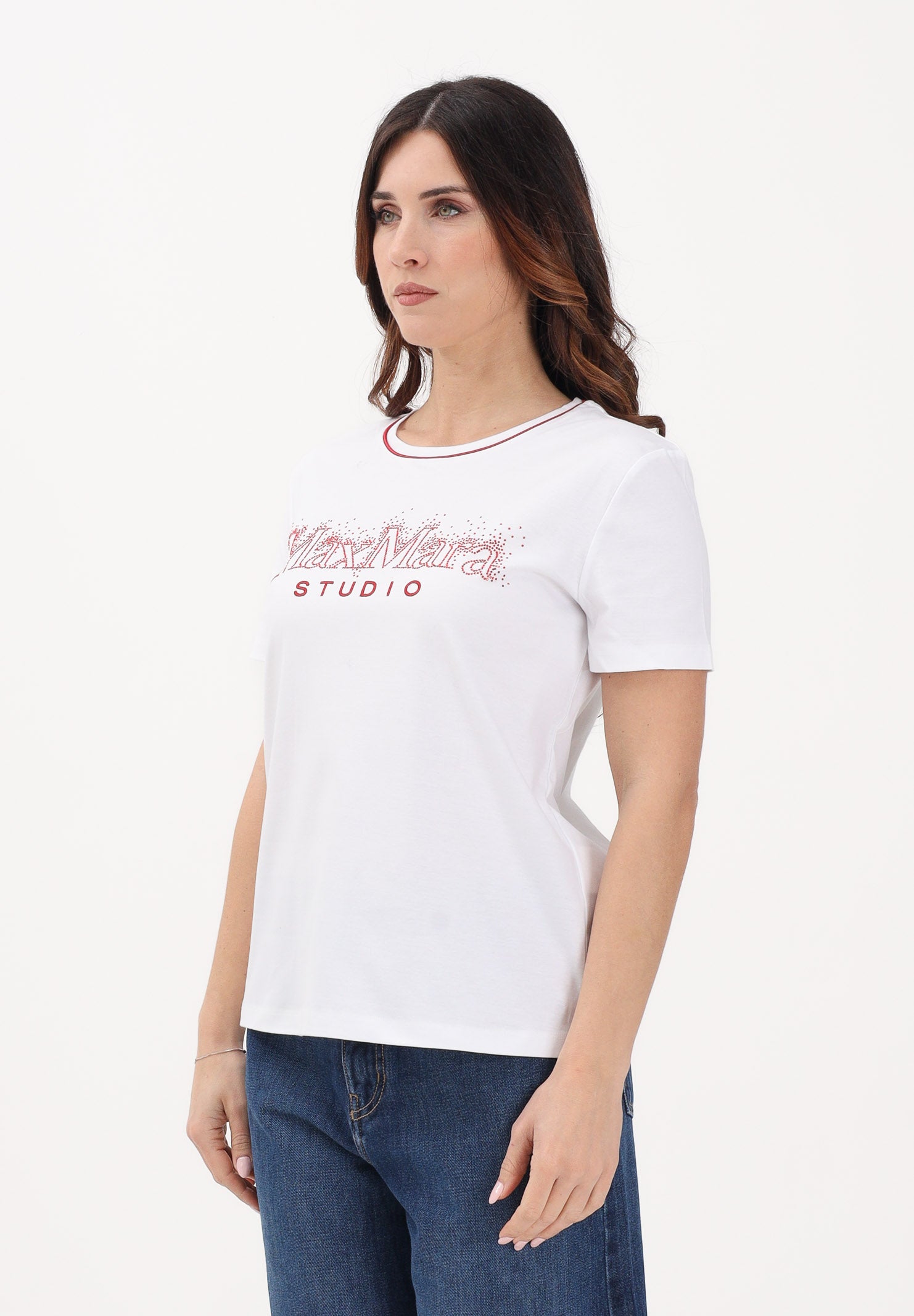 MAX MARA T-shirt a manica corta bianca da donna con logo 2616971011600 001 MAX MARA