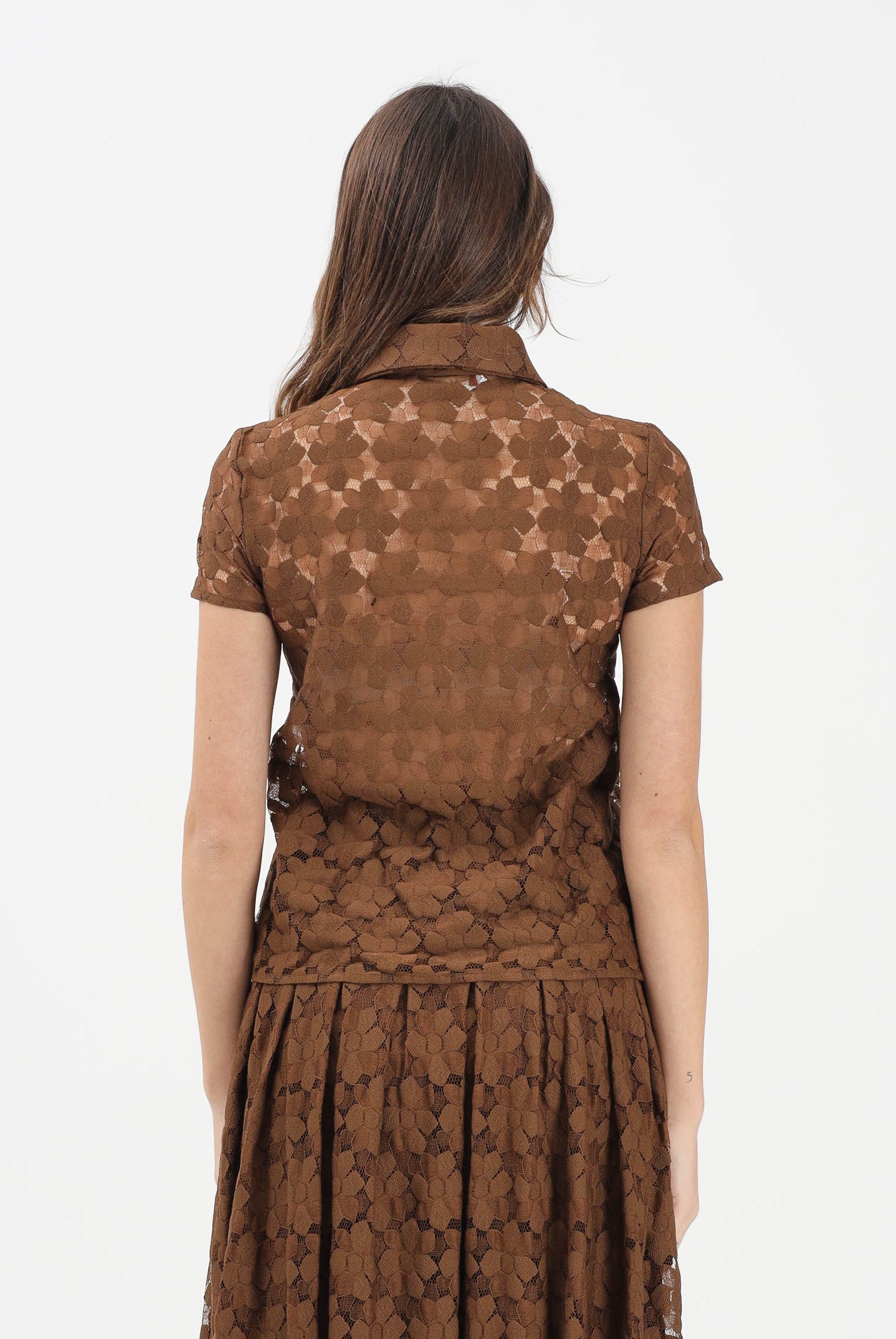 MAX MARA Polo a manica corta MSTVELLO marrone da donna realizzata in pizzo a fiore 2616941011600 002 MAX MARA
