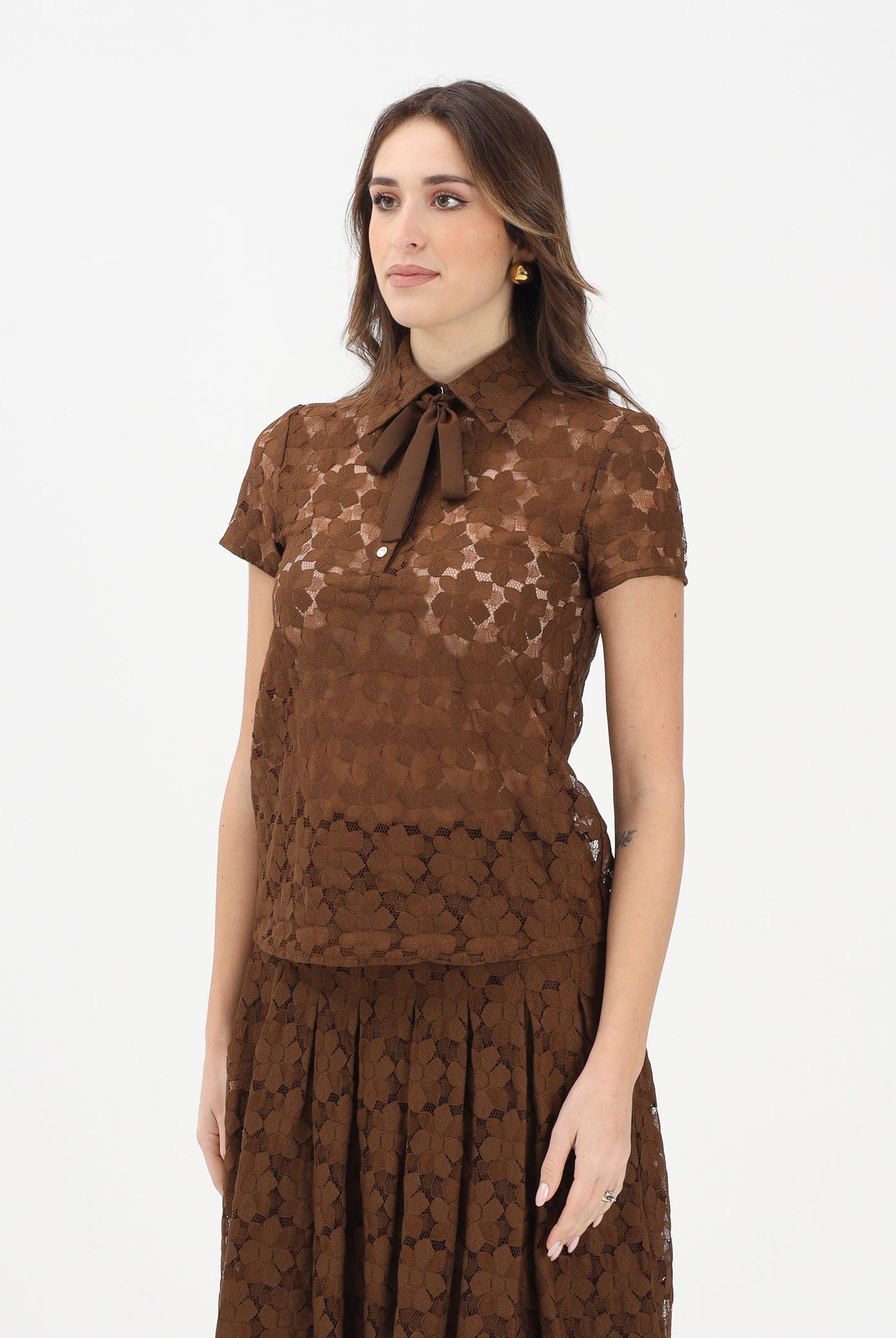 MAX MARA Polo a manica corta MSTVELLO marrone da donna realizzata in pizzo a fiore 2616941011600 002 MAX MARA
