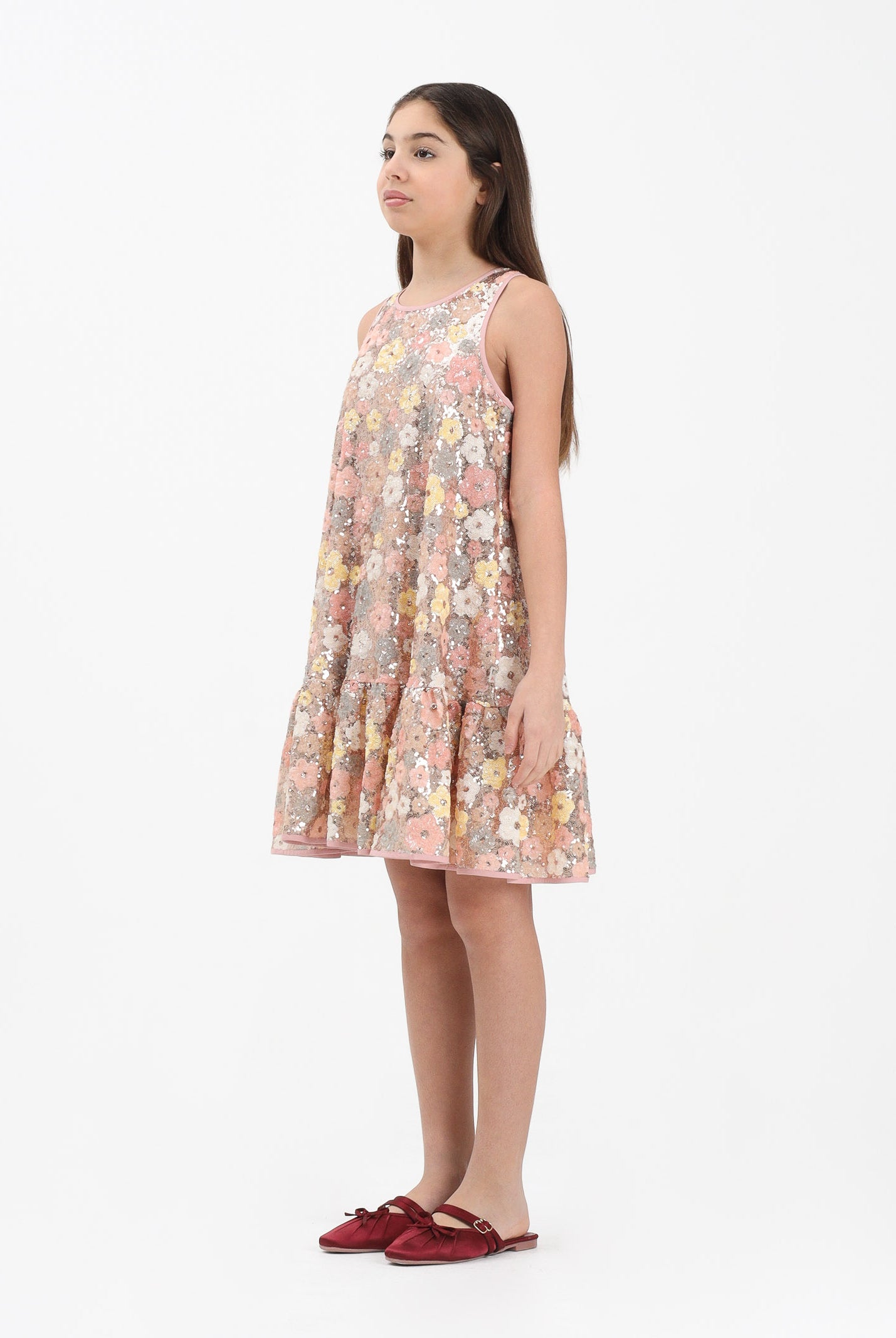 N21 Abito corto rosa per donna, ragazze e bambine con motivo floreale ricamato con paillettes N2109IN0480 0N321 N21