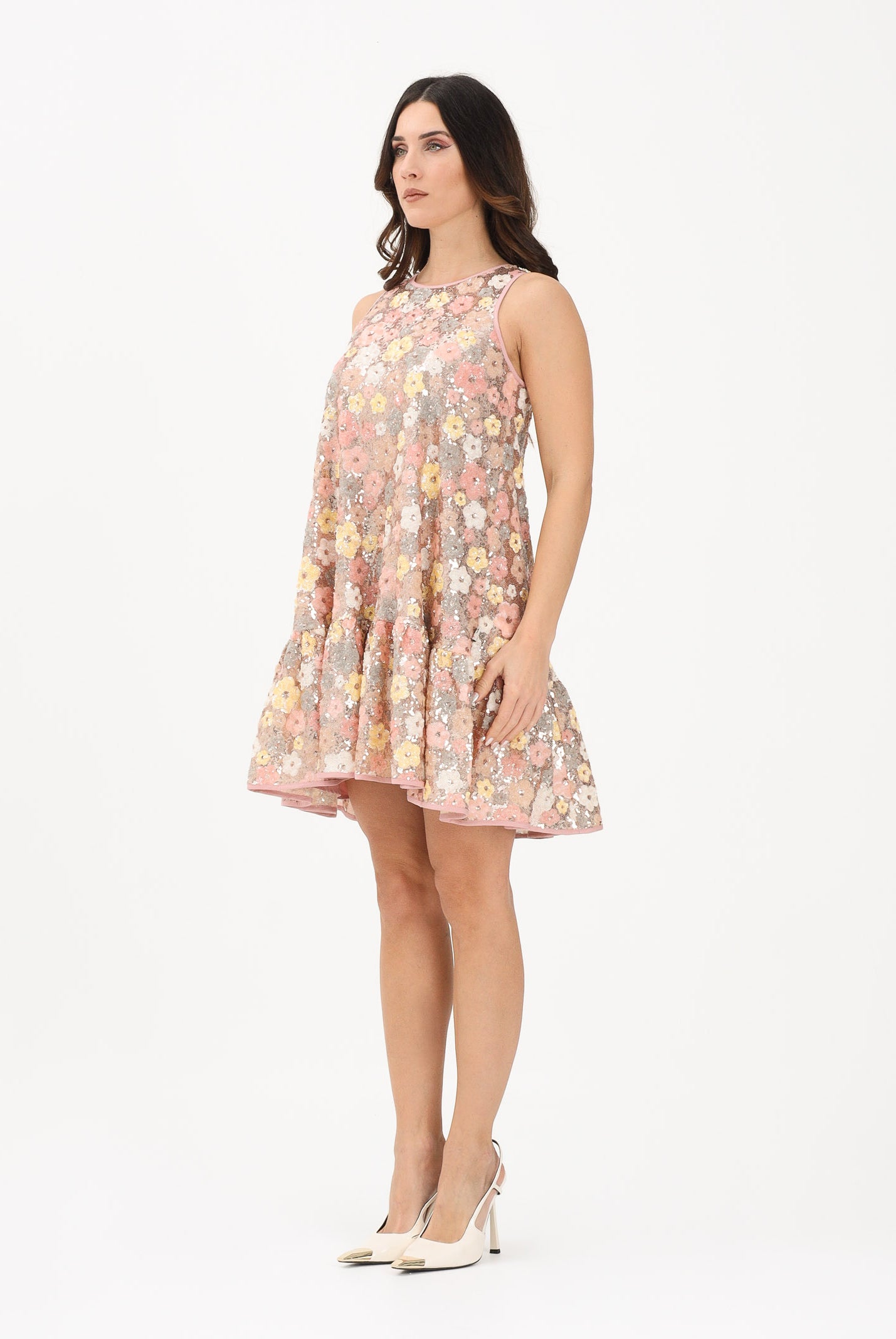 N21 Abito corto rosa per donna, ragazze e bambine con motivo floreale ricamato con paillettes N2109IN0480 0N321 N21