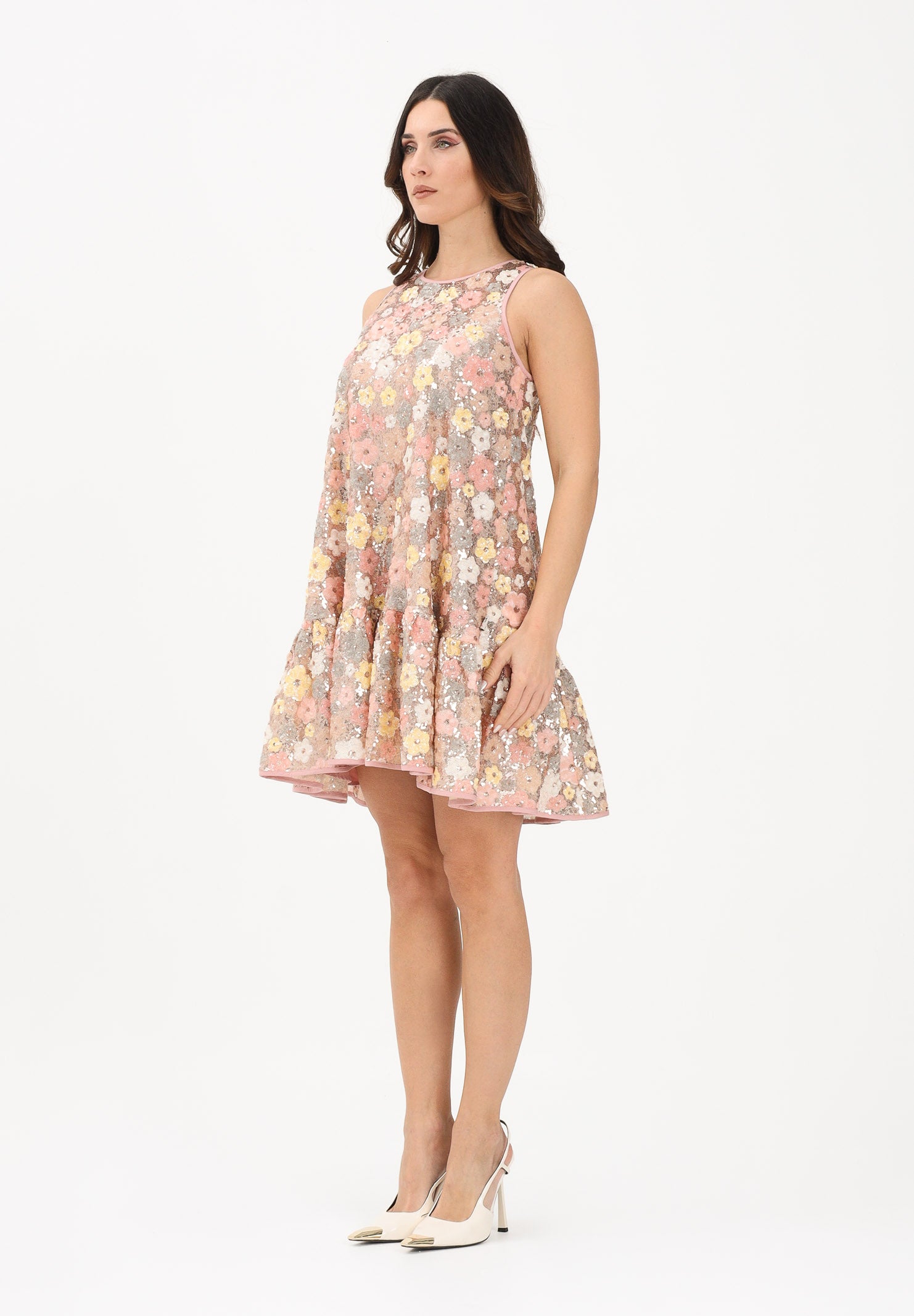 N21 Abito corto rosa per donna, ragazze e bambine con motivo floreale ricamato con paillettes N2109IN0480 0N321 N21