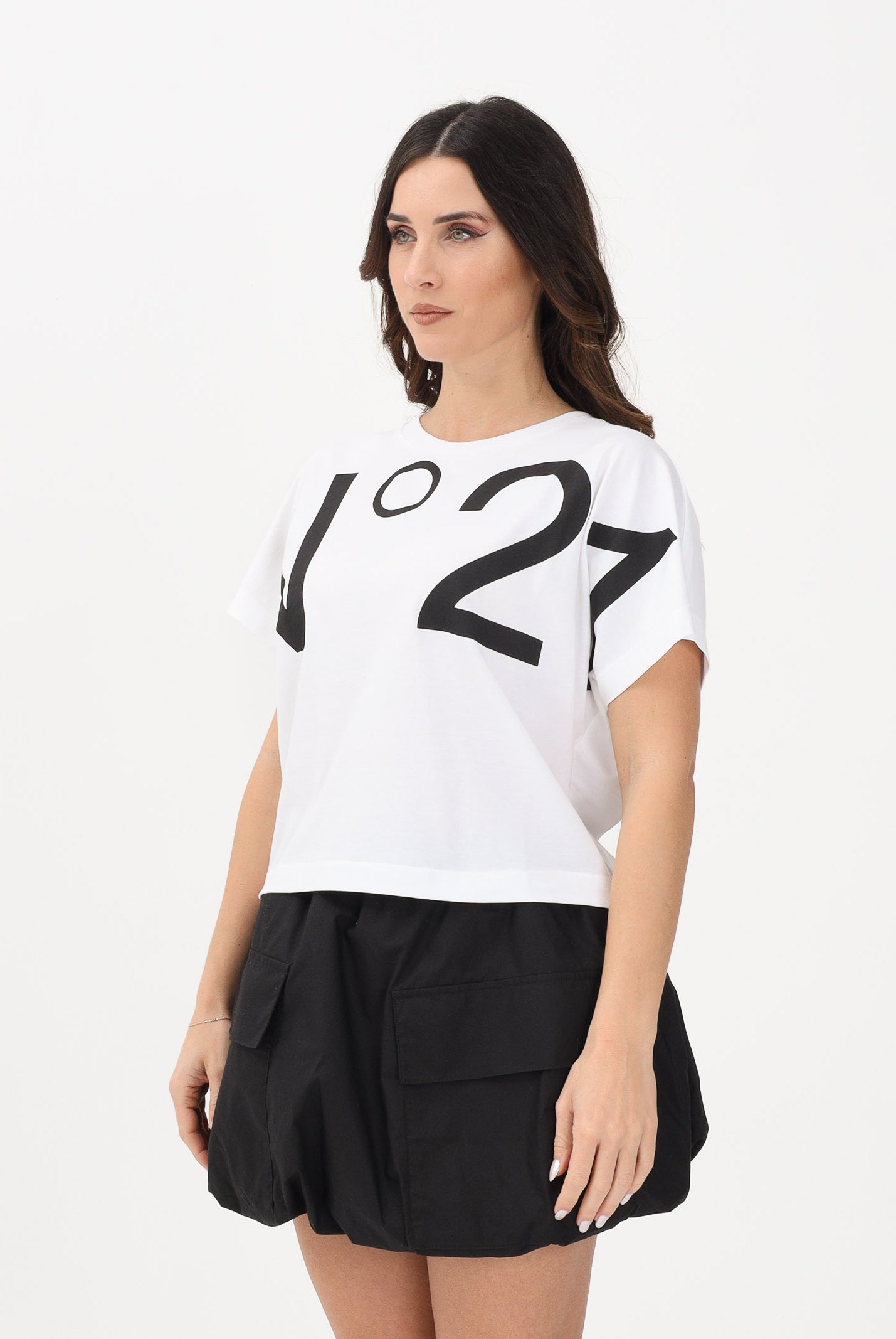 N21 T-shirt a manica corta bianca per donna, ragazze e bambine con maxi logo N210AAN0153 0N100 N21