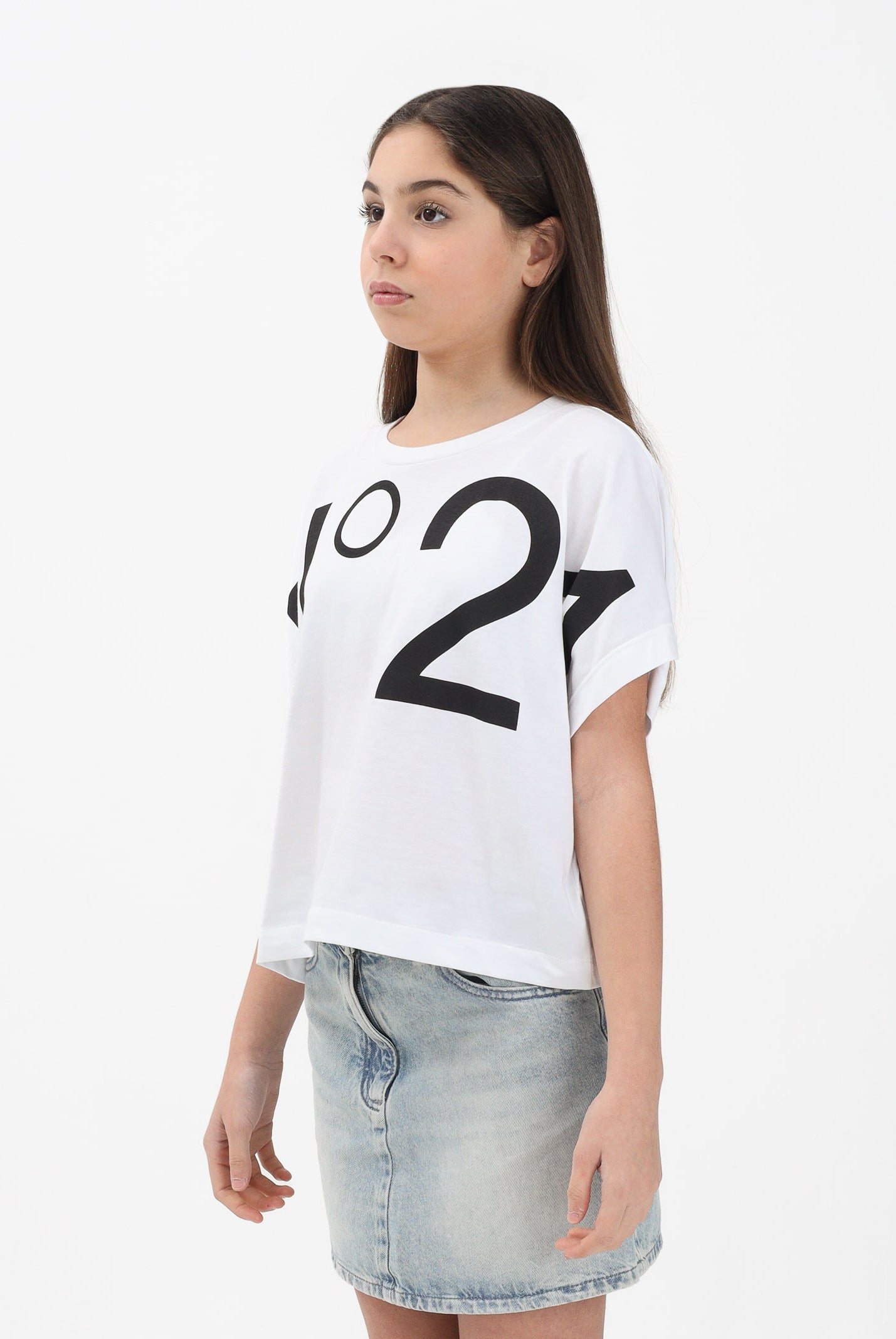 N21 T-shirt a manica corta bianca per donna, ragazze e bambine con maxi logo N210AAN0153 0N100 N21