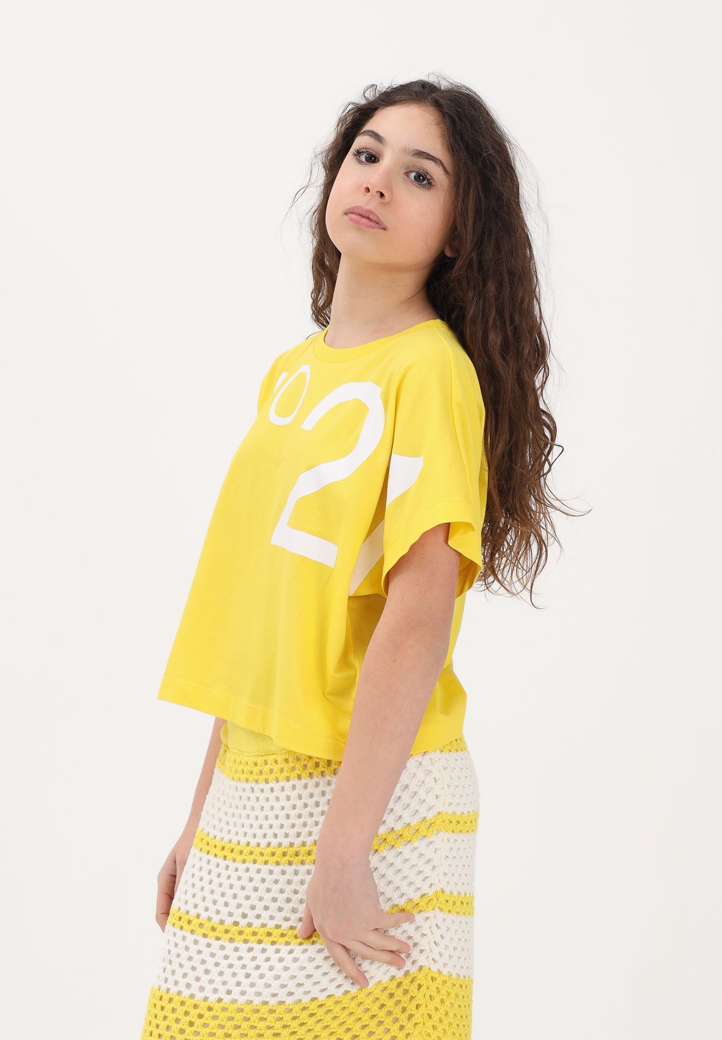 N21 T-shirt a manica corta gialla per donna, ragazze e bambine con maxi logo N210AAN0153 0N215 N21