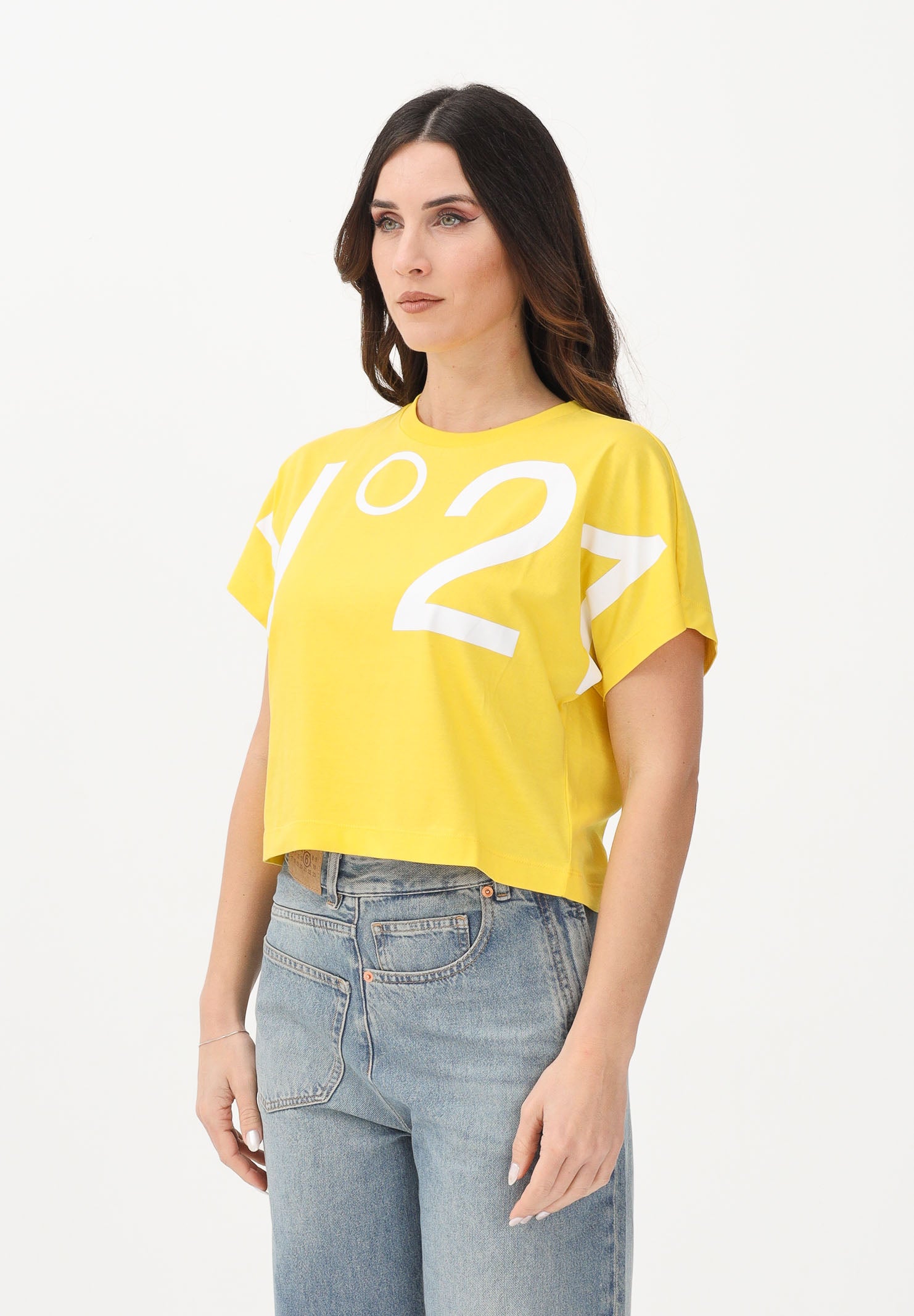 N21 T-shirt a manica corta gialla per donna, ragazze e bambine con maxi logo N210AAN0153 0N215 N21