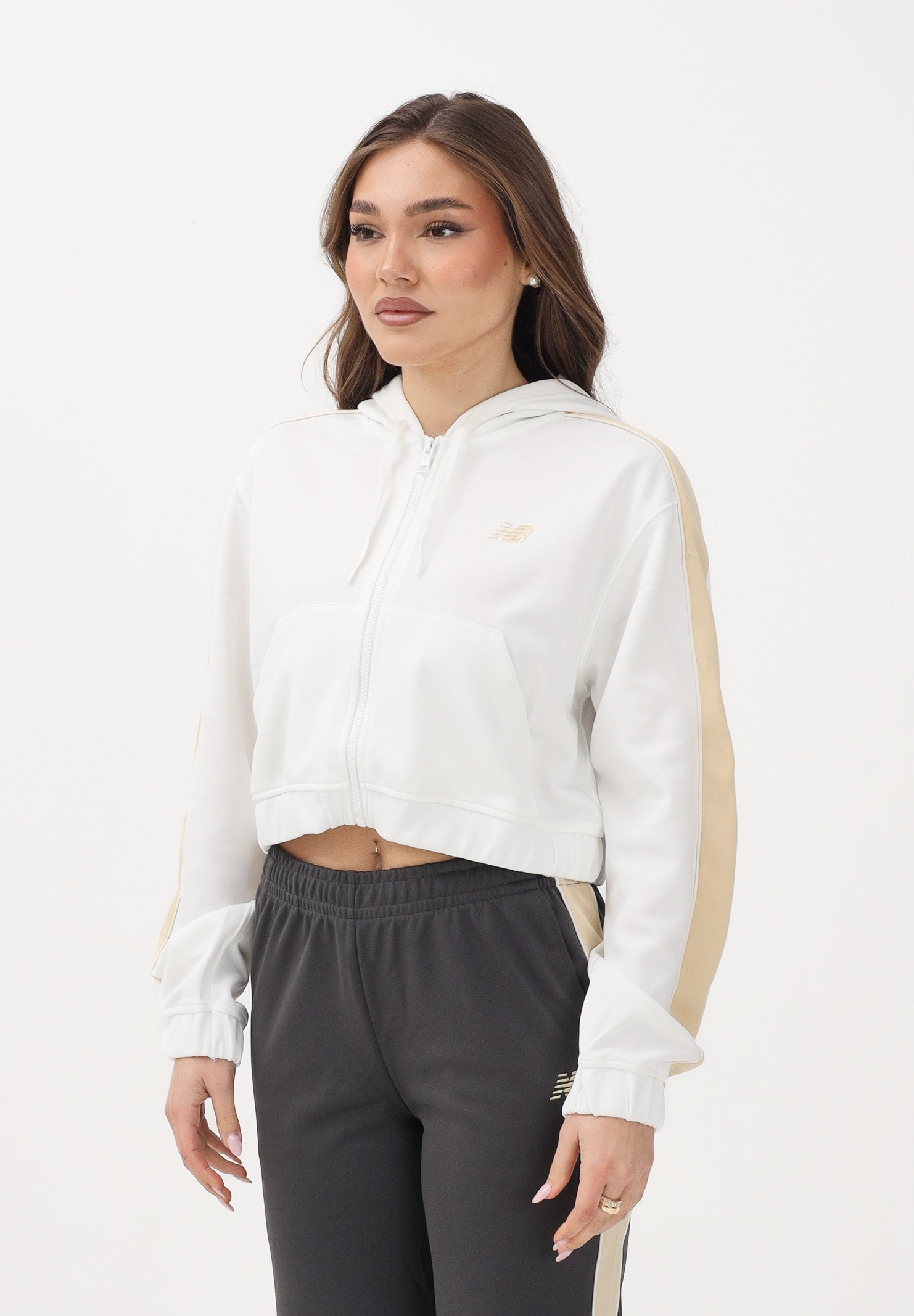 NEW BALANCE Felpa con zip Interlock bianca da donna WJ61B759SST . NEW BALANCE