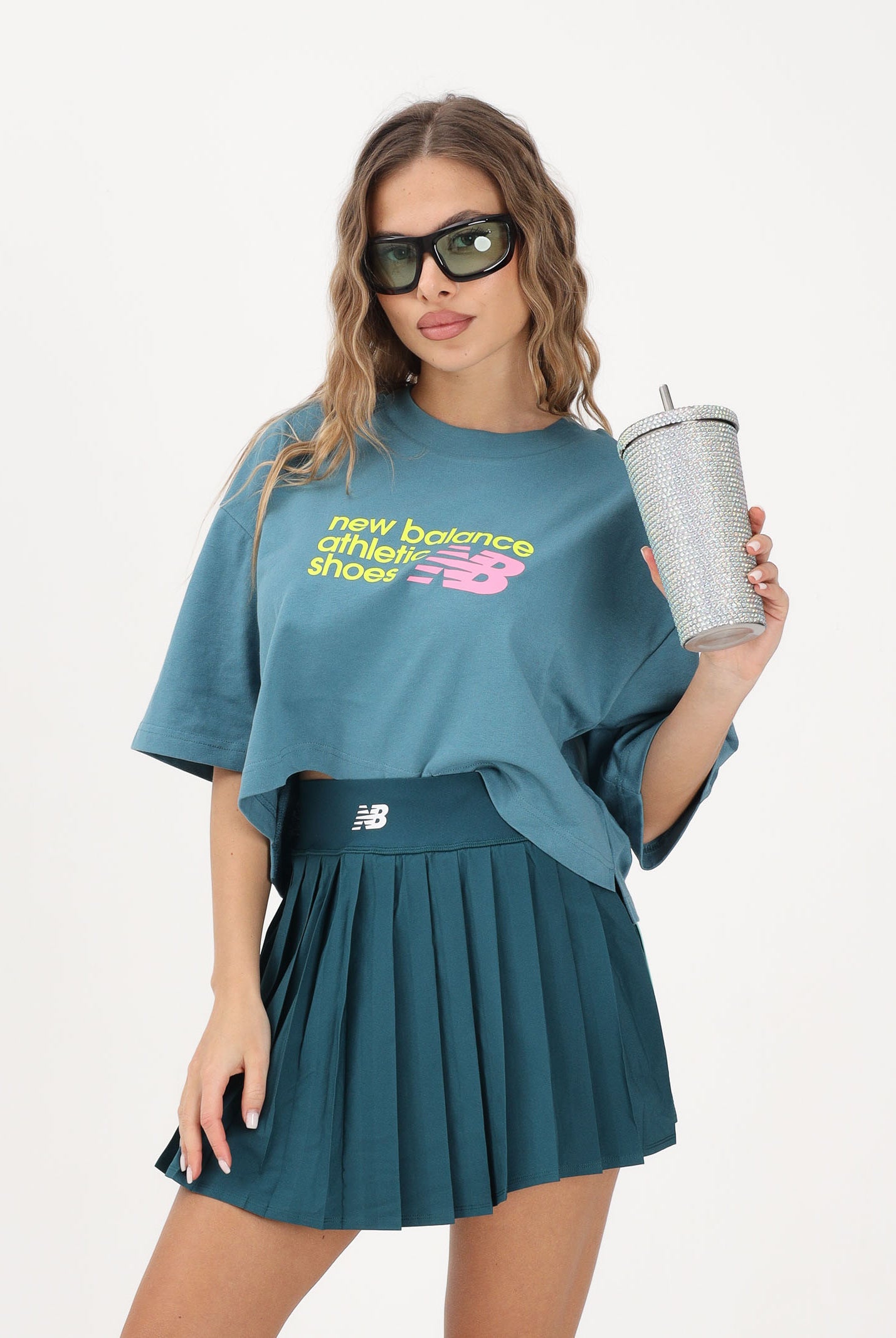 NEW BALANCE T-shirt a manica corta Athletics Premium Chest Logo verde acqua da donna WT51908AAZ . NEW BALANCE