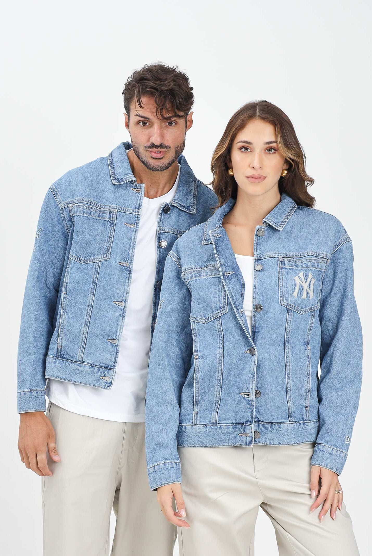 NEW ERA Giacca di jeans New York Yankees MLB in denim chiaro per uomo e donna 60684315 . NEW ERA