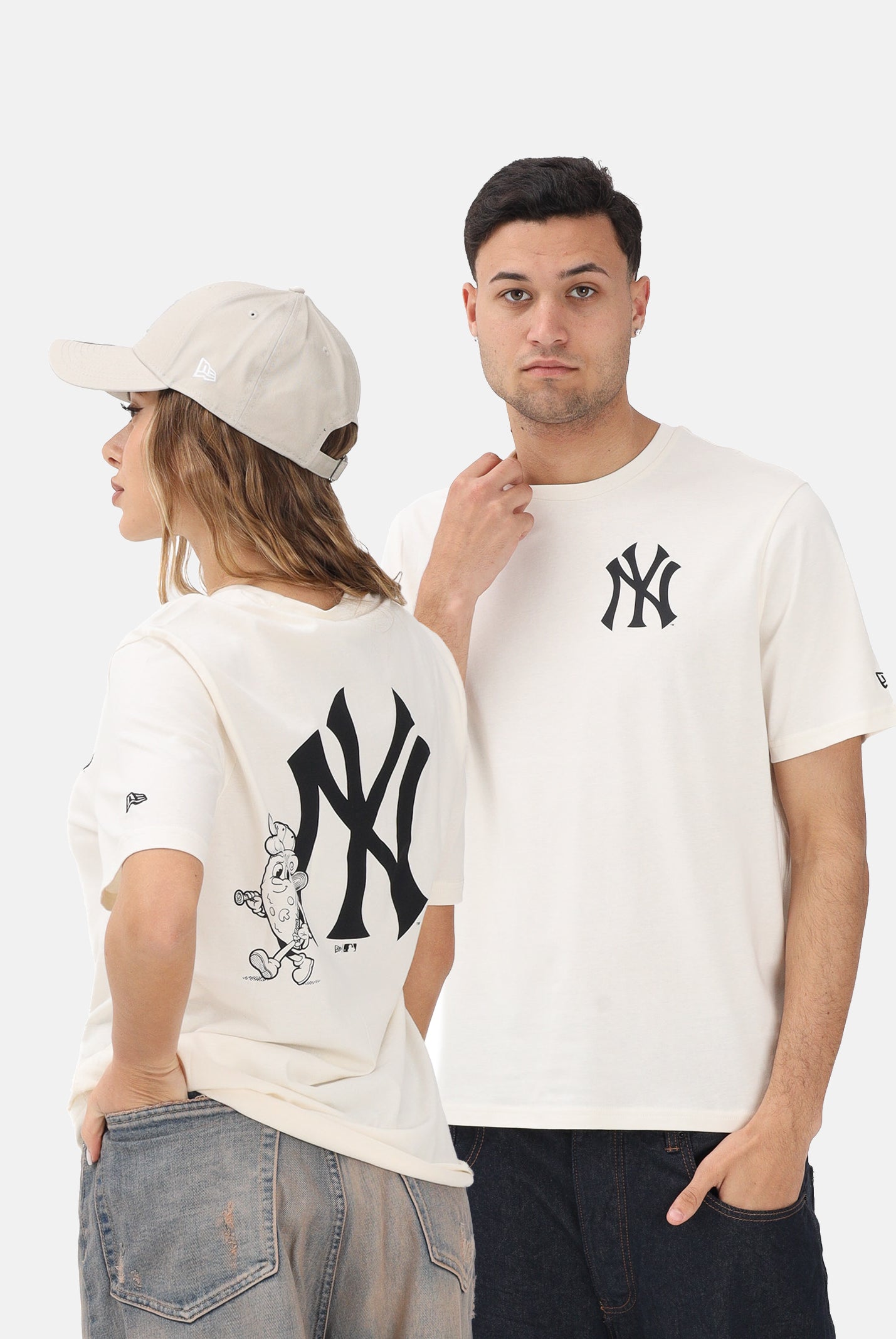 NEW ERA T-shirt a manica corta New York Yankees MLB Food Graphic panna per uomo e donna 60771504 . NEW ERA