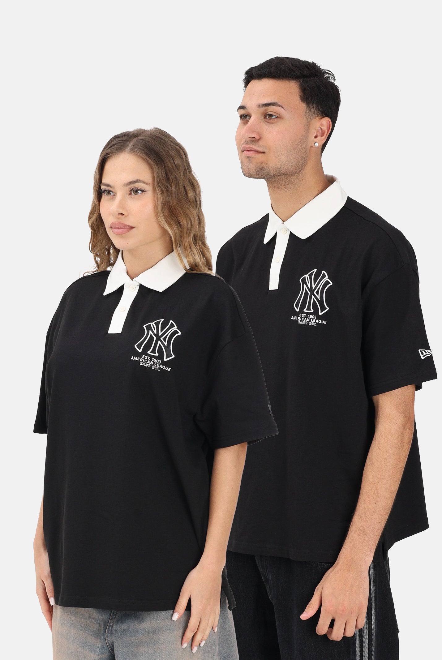 NEW ERA Polo a manica corta Oversized New York Yankees MLB nera per uomo e donna 60771566 . NEW ERA