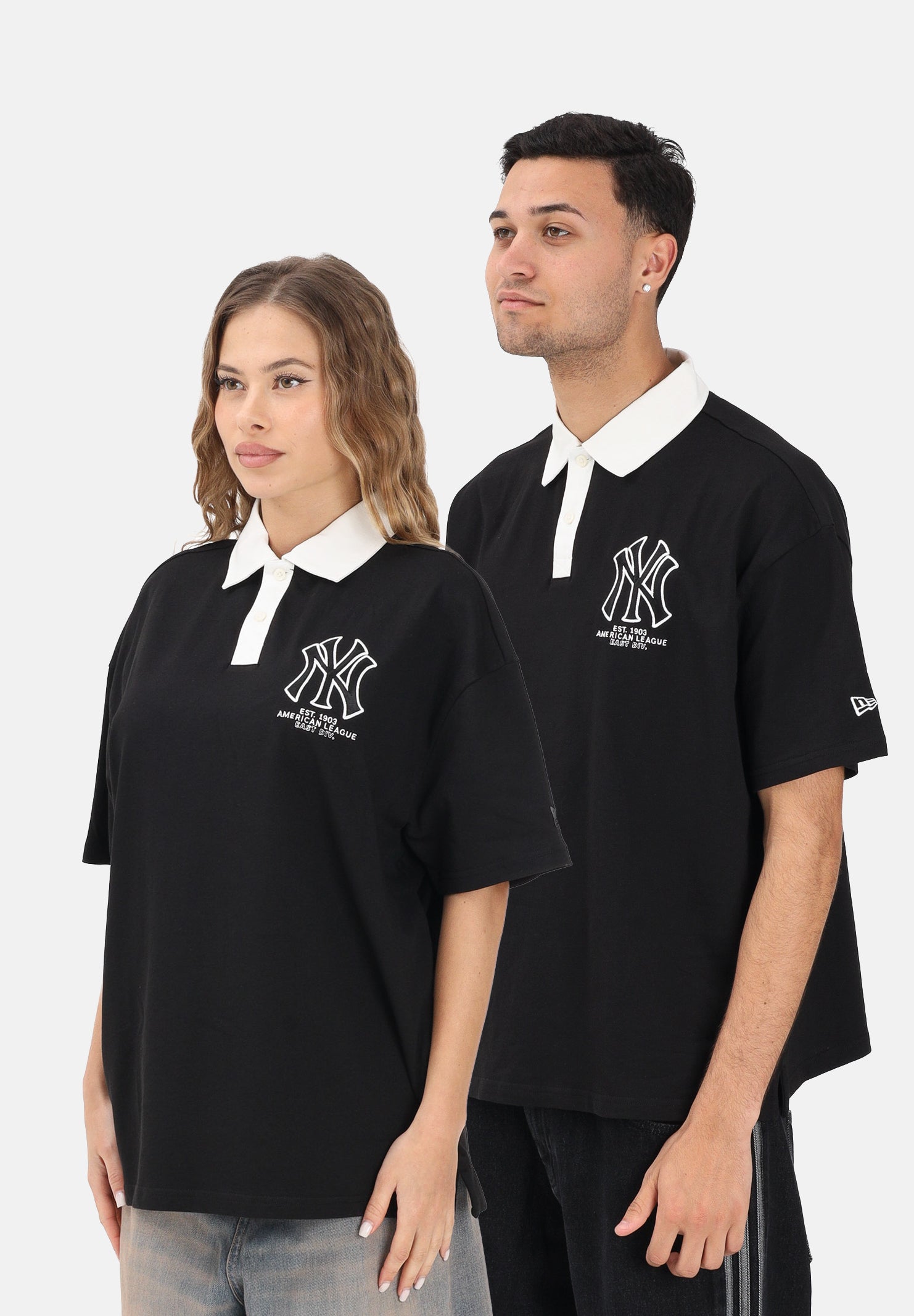 NEW ERA Polo a manica corta Oversized New York Yankees MLB nera per uomo e donna 60771566 . NEW ERA
