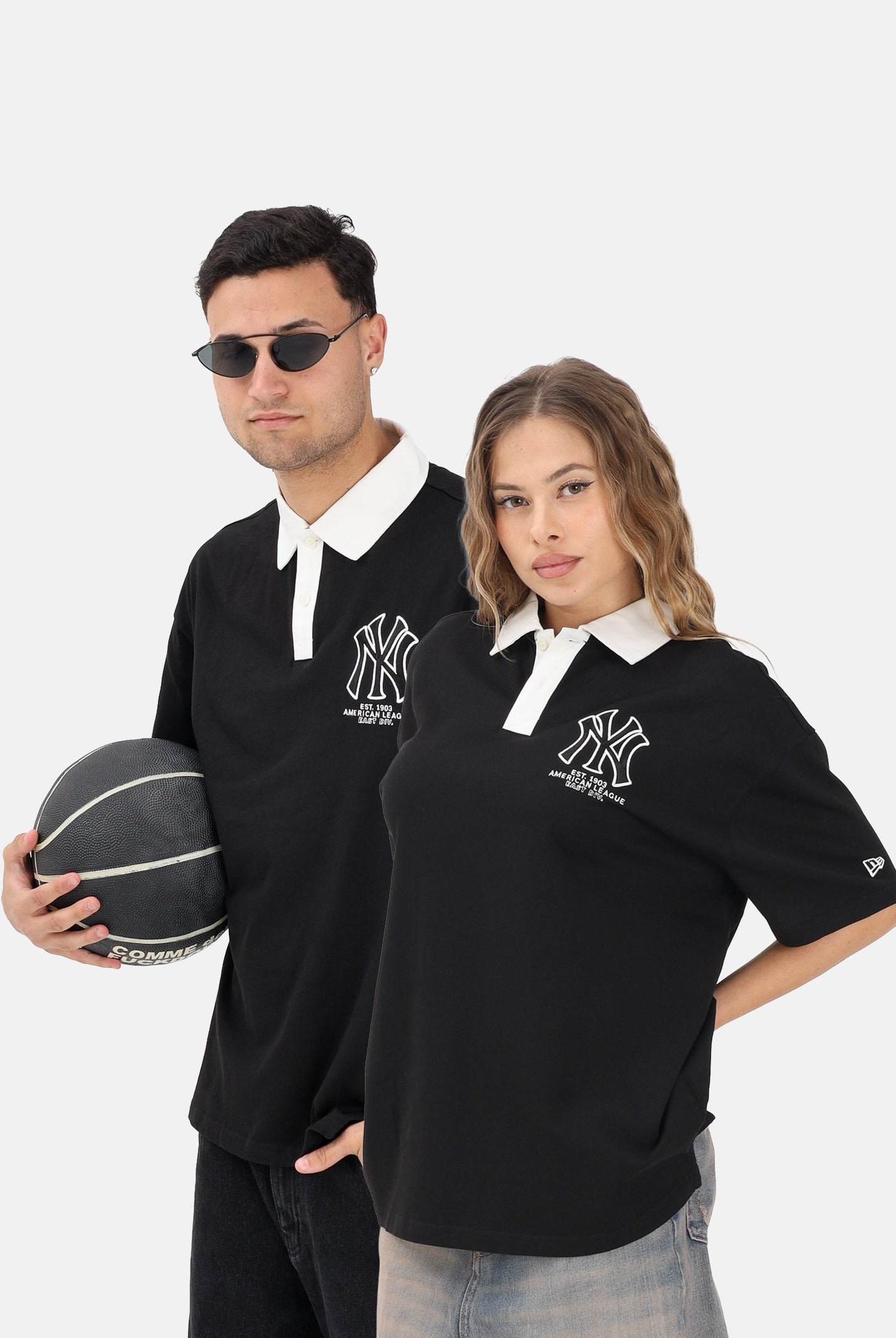 NEW ERA Polo a manica corta Oversized New York Yankees MLB nera per uomo e donna 60771566 . NEW ERA