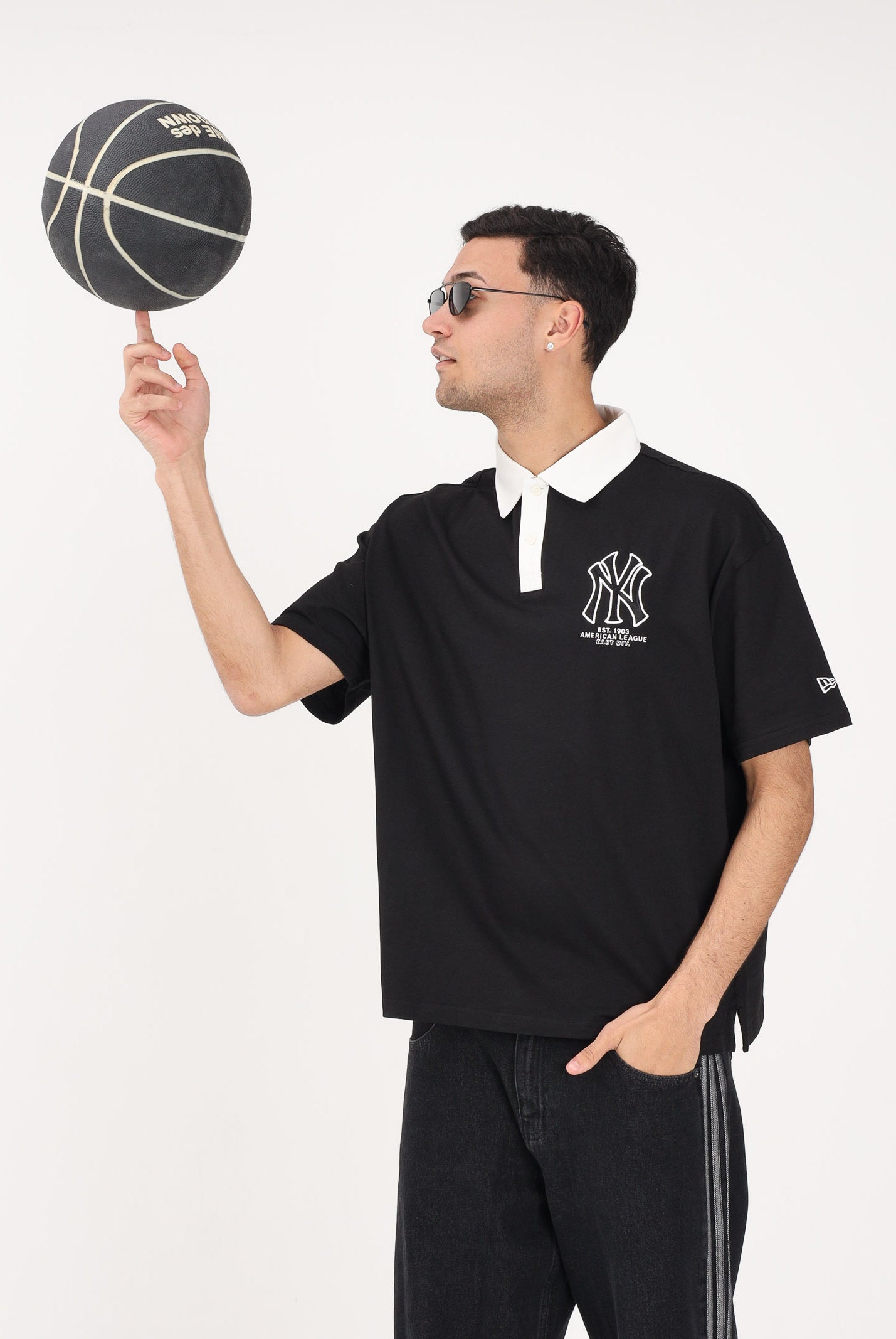 NEW ERA Polo a manica corta Oversized New York Yankees MLB nera per uomo e donna 60771566 . NEW ERA