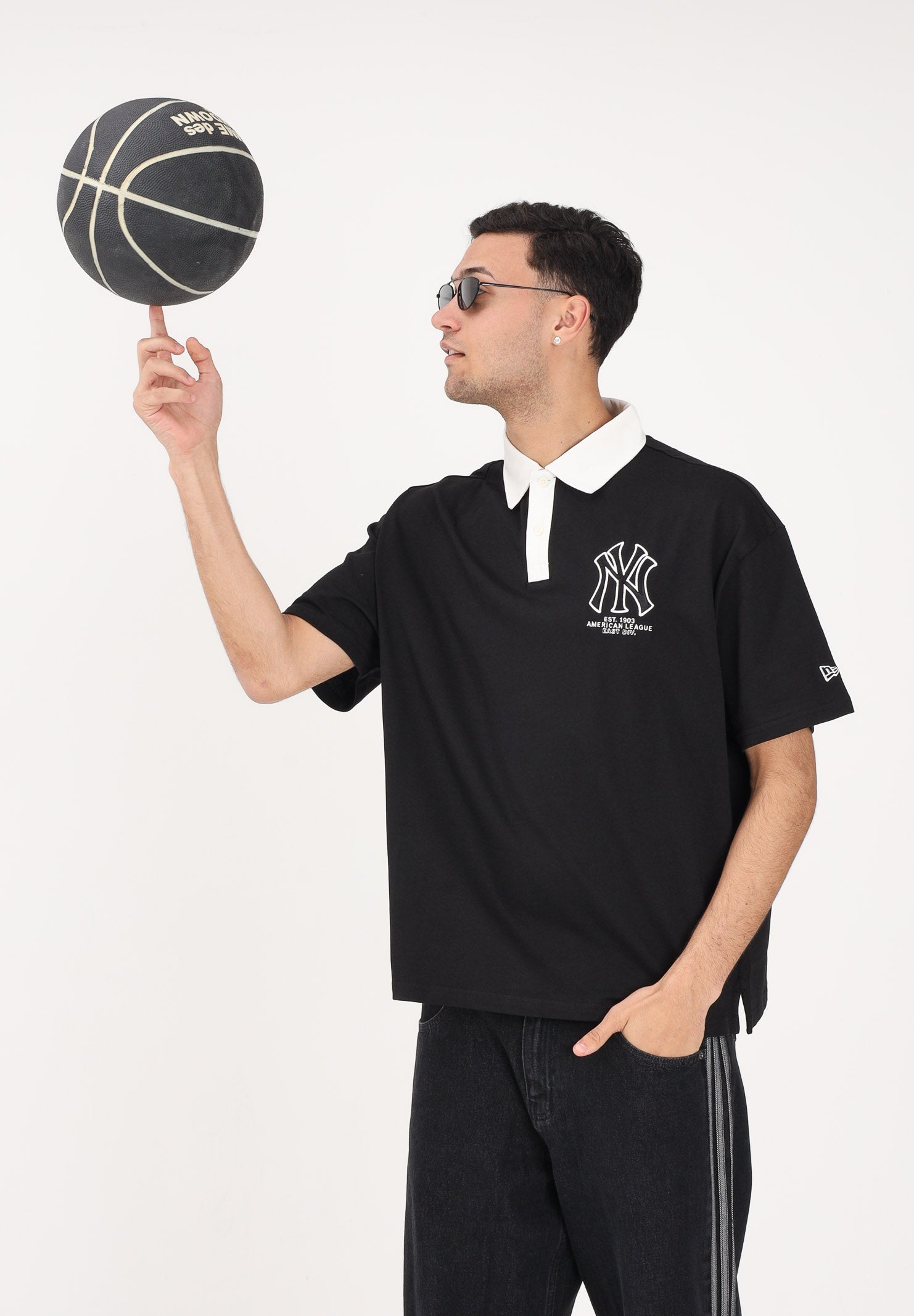 NEW ERA Polo a manica corta Oversized New York Yankees MLB nera per uomo e donna 60771566 . NEW ERA