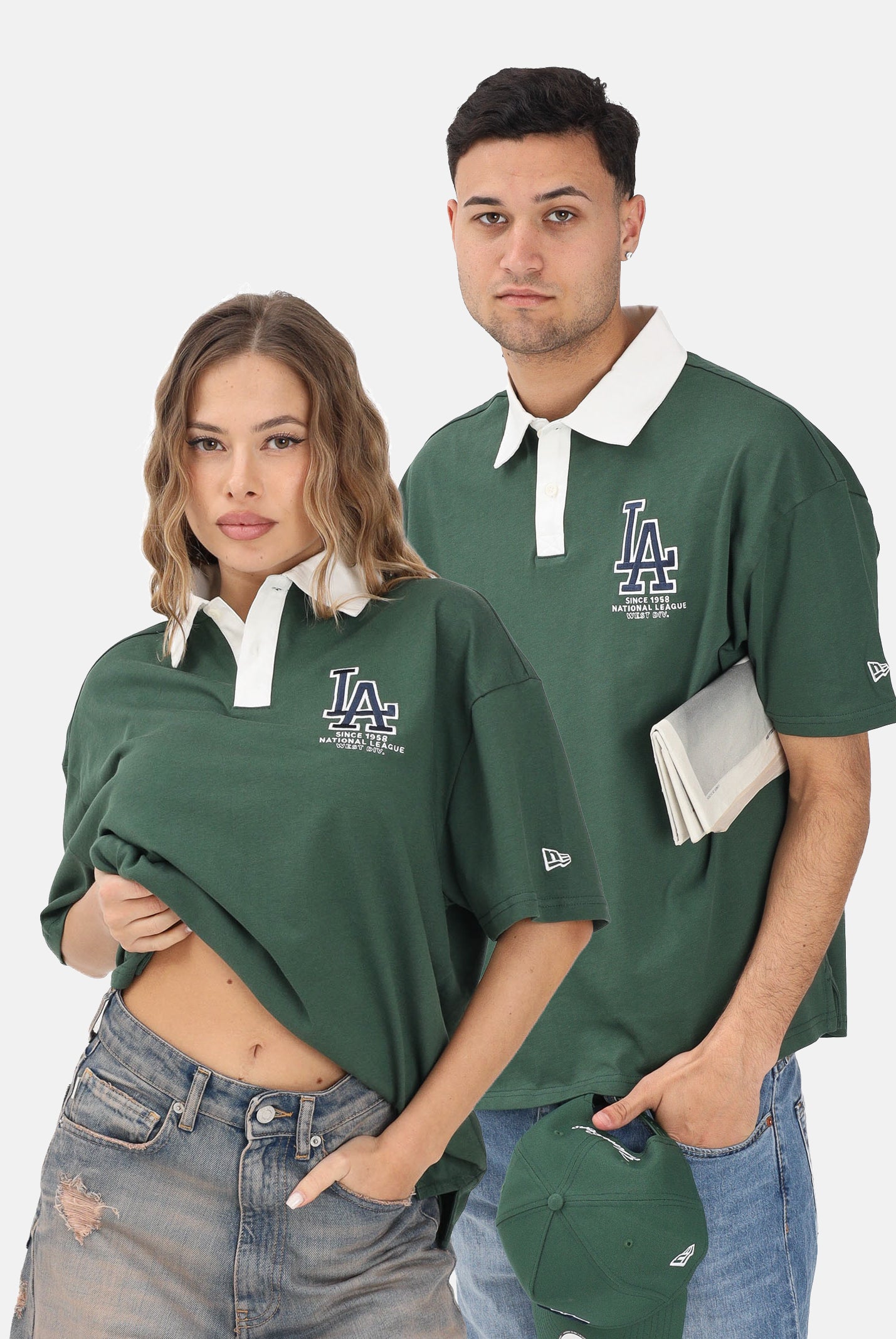 NEW ERA Polo a manica corta Oversized LA Dodgers MLB verde per uomo e donna 60771567 . NEW ERA