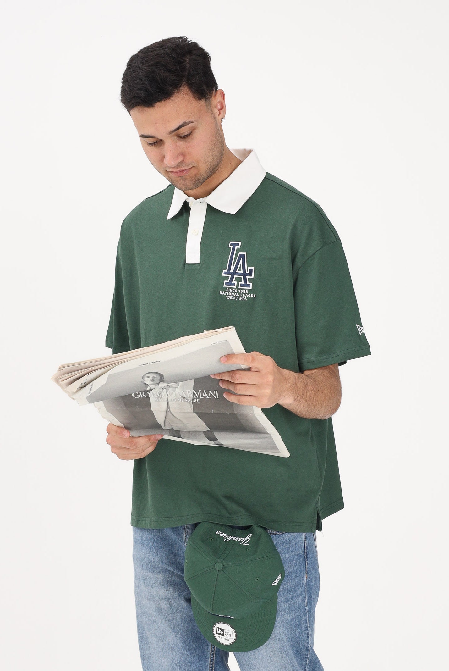 NEW ERA Polo a manica corta Oversized LA Dodgers MLB verde per uomo e donna 60771567 . NEW ERA